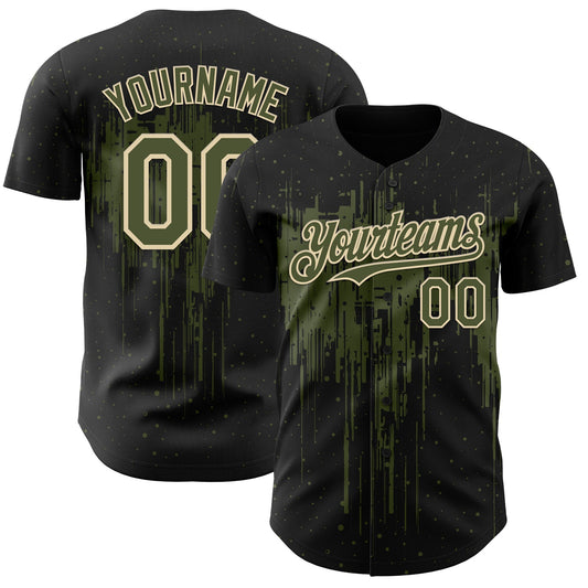 Custom Black Olive-Cream Dripping Splatter Paint Authentic Baseball Jersey - Main View