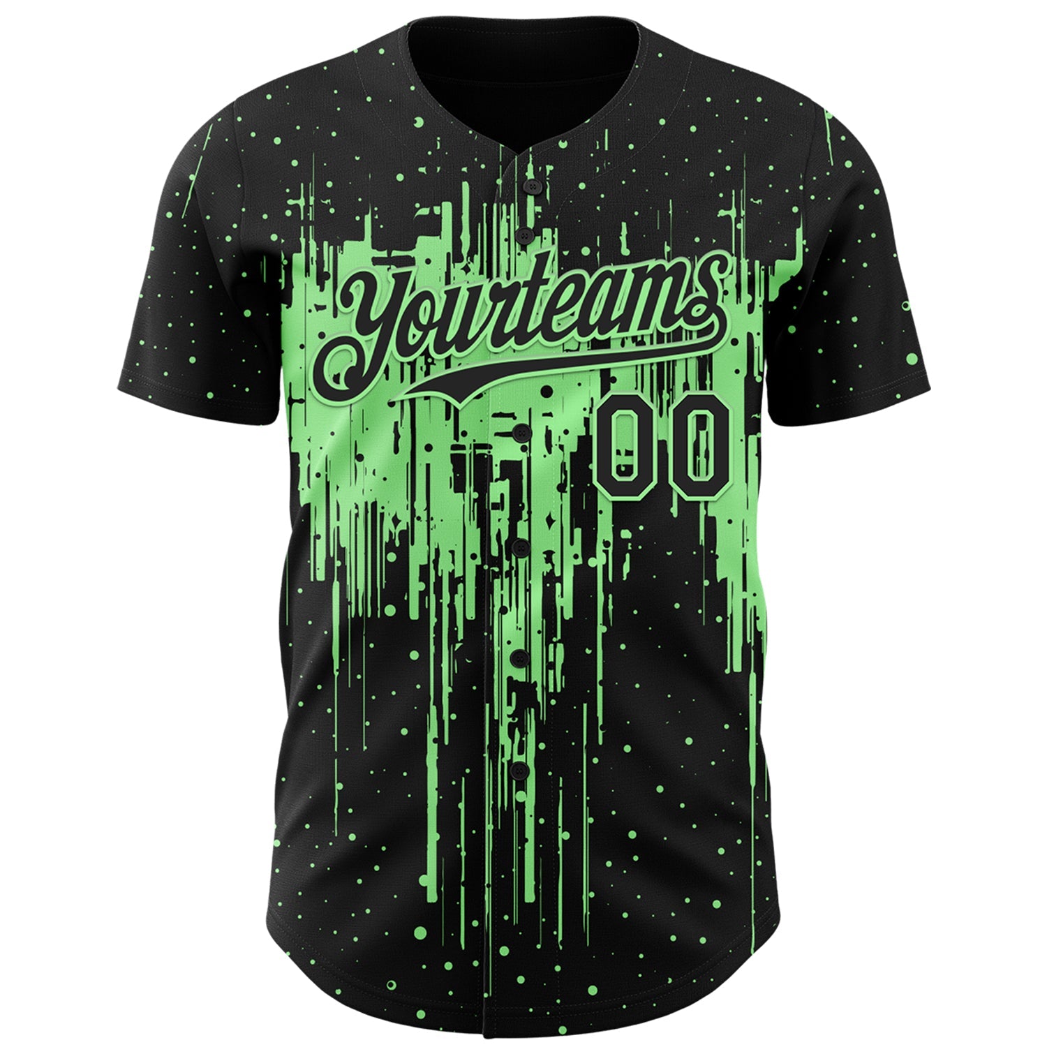 Custom Black Pea Green Dripping Splatter Paint Authentic Baseball Jersey view 2