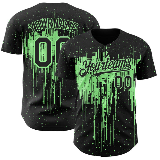 Custom Black Pea Green Dripping Splatter Paint Authentic Baseball Jersey - Main View