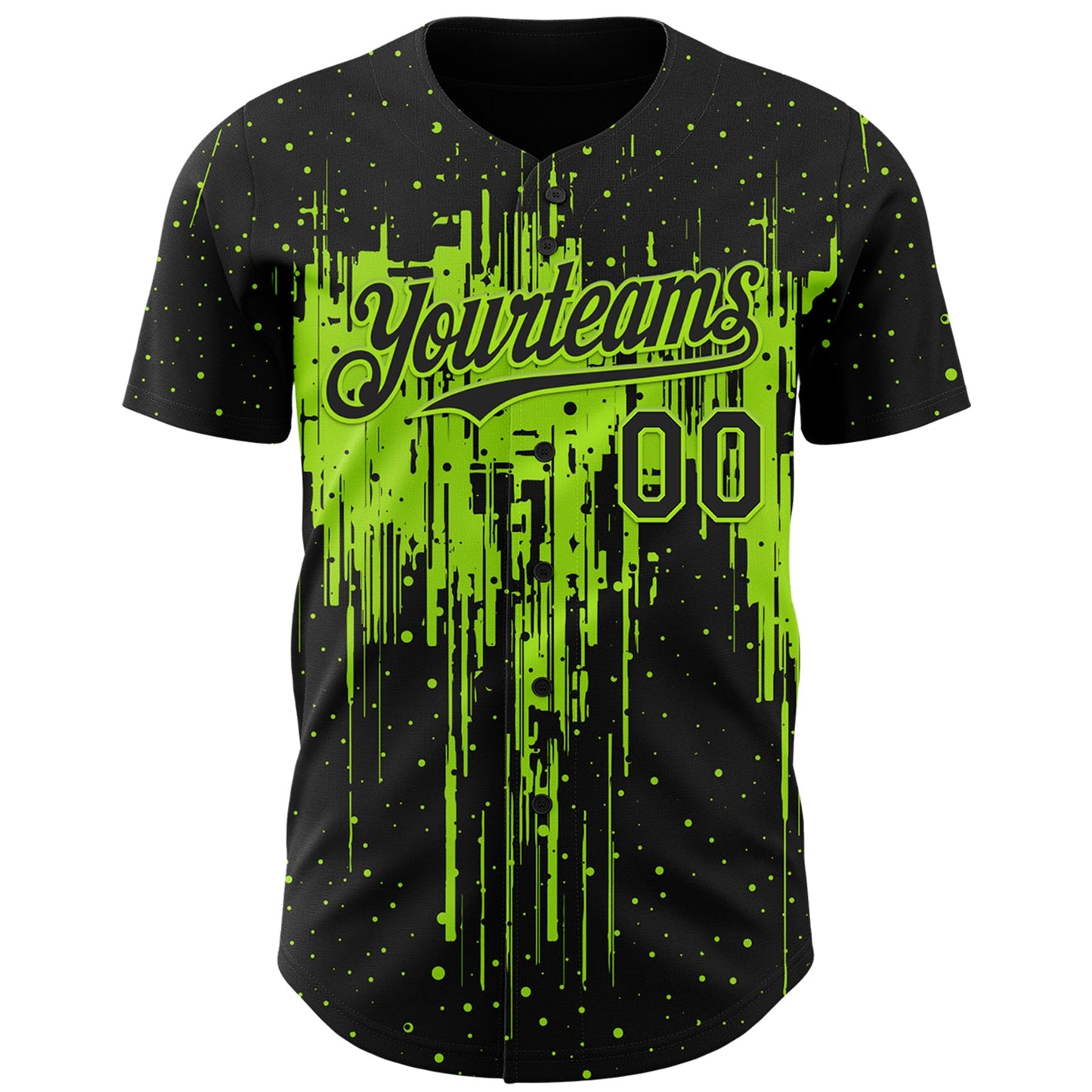 Custom Black Neon Green Dripping Splatter Paint Authentic Baseball Jersey view 2