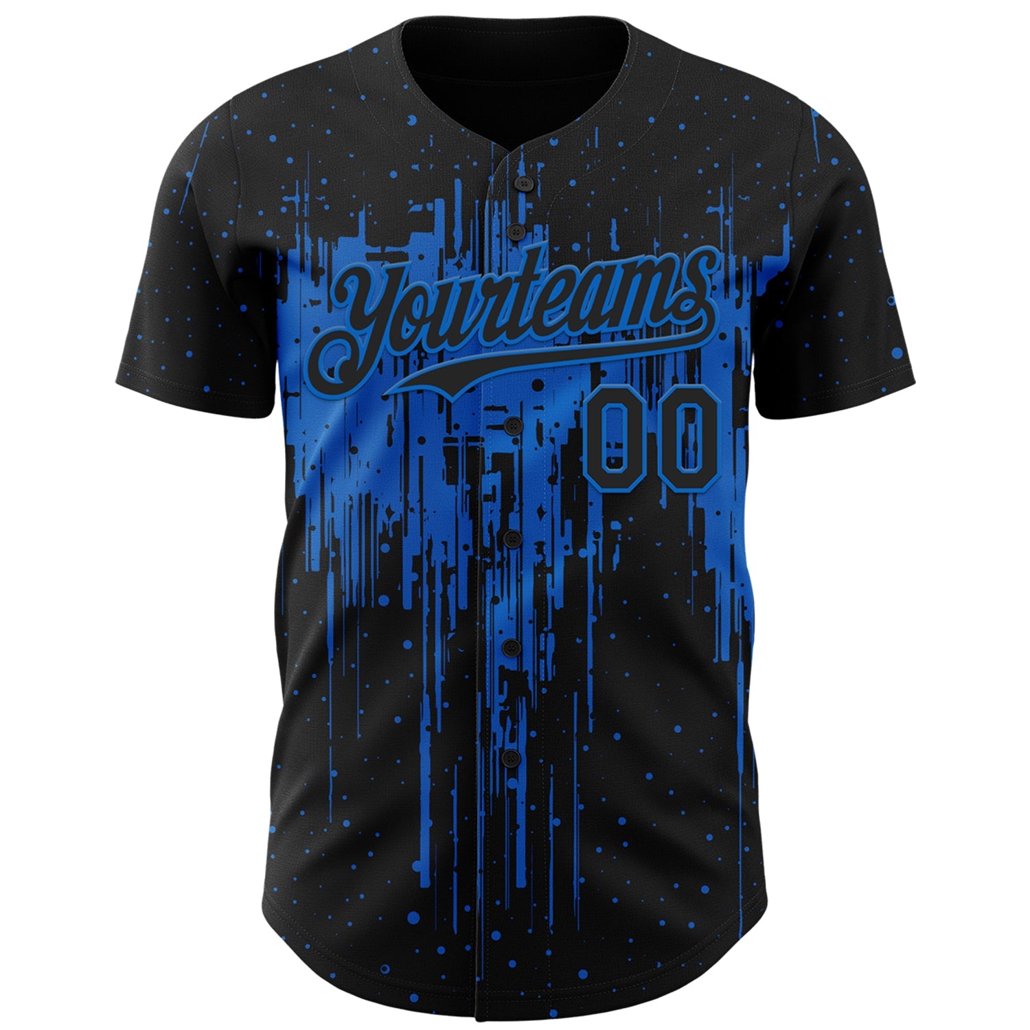 Custom Black Blue Dripping Splatter Paint Authentic Baseball Jersey view 2