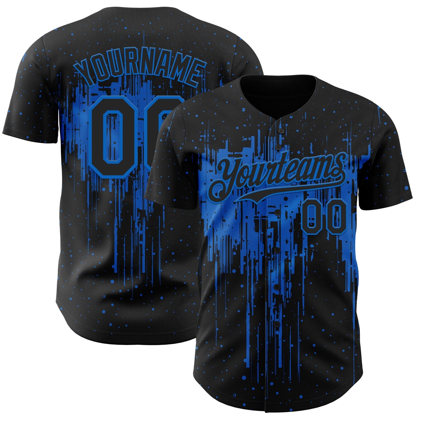 Custom Black Blue Dripping Splatter Paint Authentic Baseball Jersey - Main View