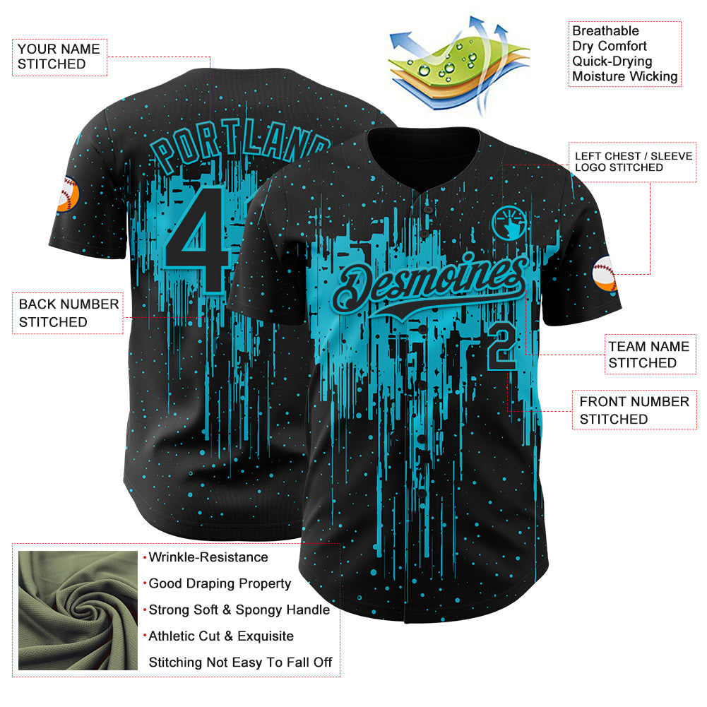 Custom Black Lakes Blue Dripping Splatter Paint Authentic Baseball Jersey view 3