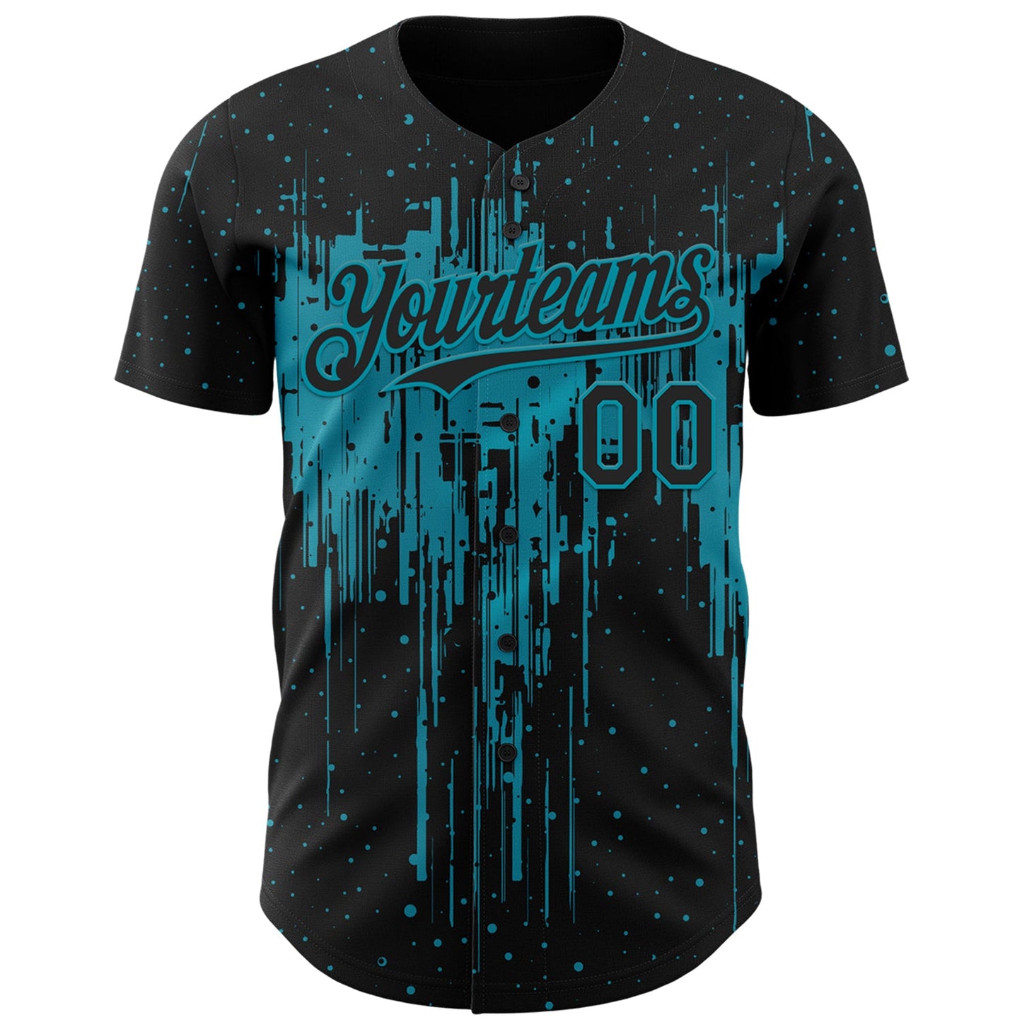 Custom Black Teal Dripping Splatter Paint Authentic Baseball Jersey view 2