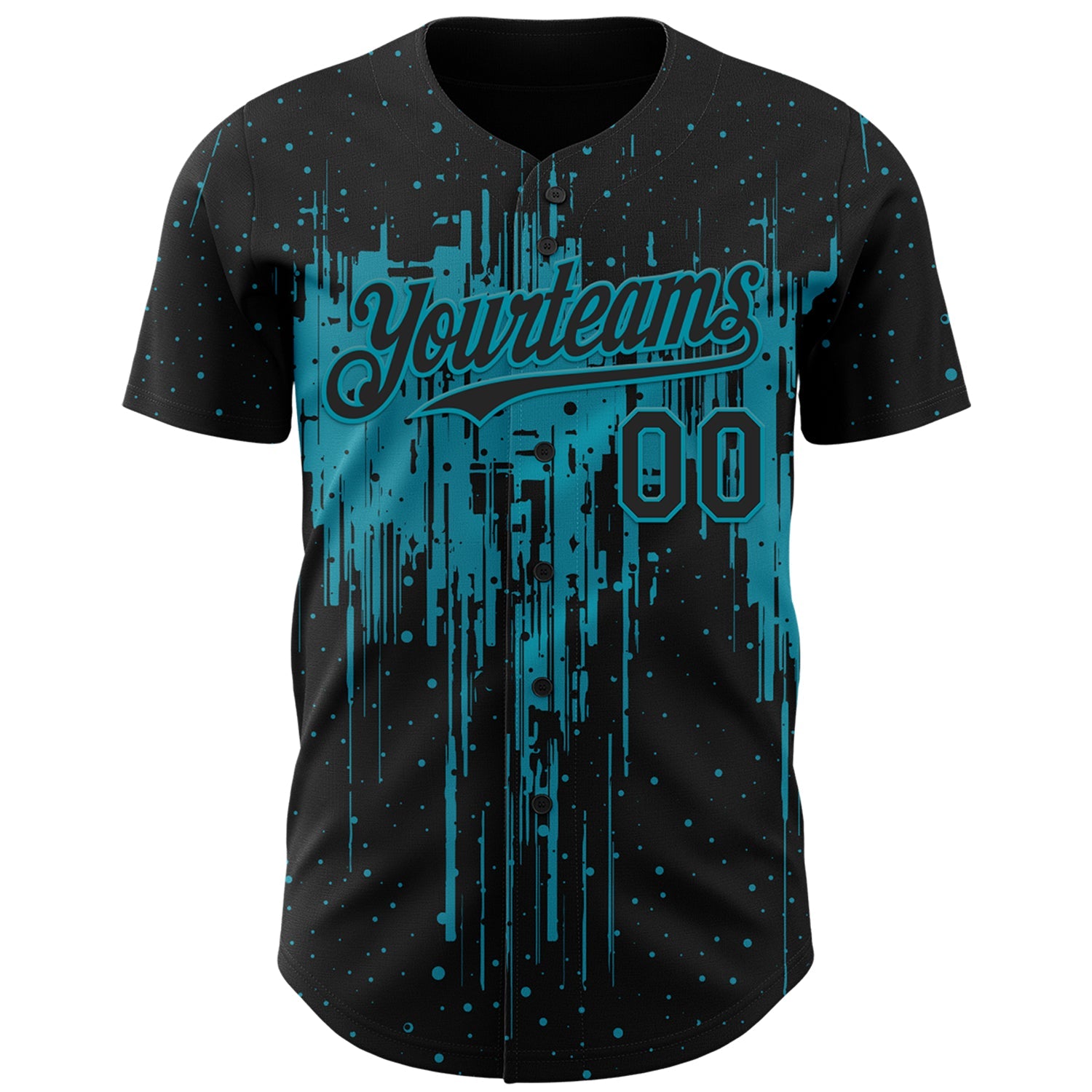 Custom Black Teal Dripping Splatter Paint Authentic Baseball Jersey view 2