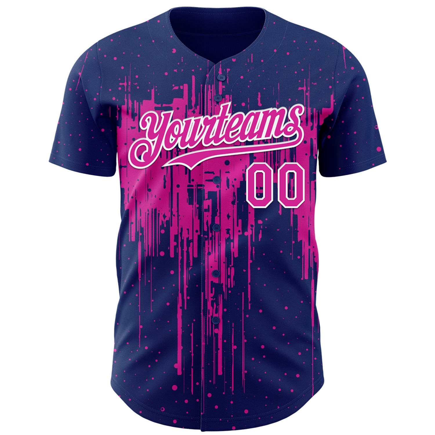 Custom Royal Deep Pink-White Dripping Splatter Paint Authentic Baseball Jersey view 2