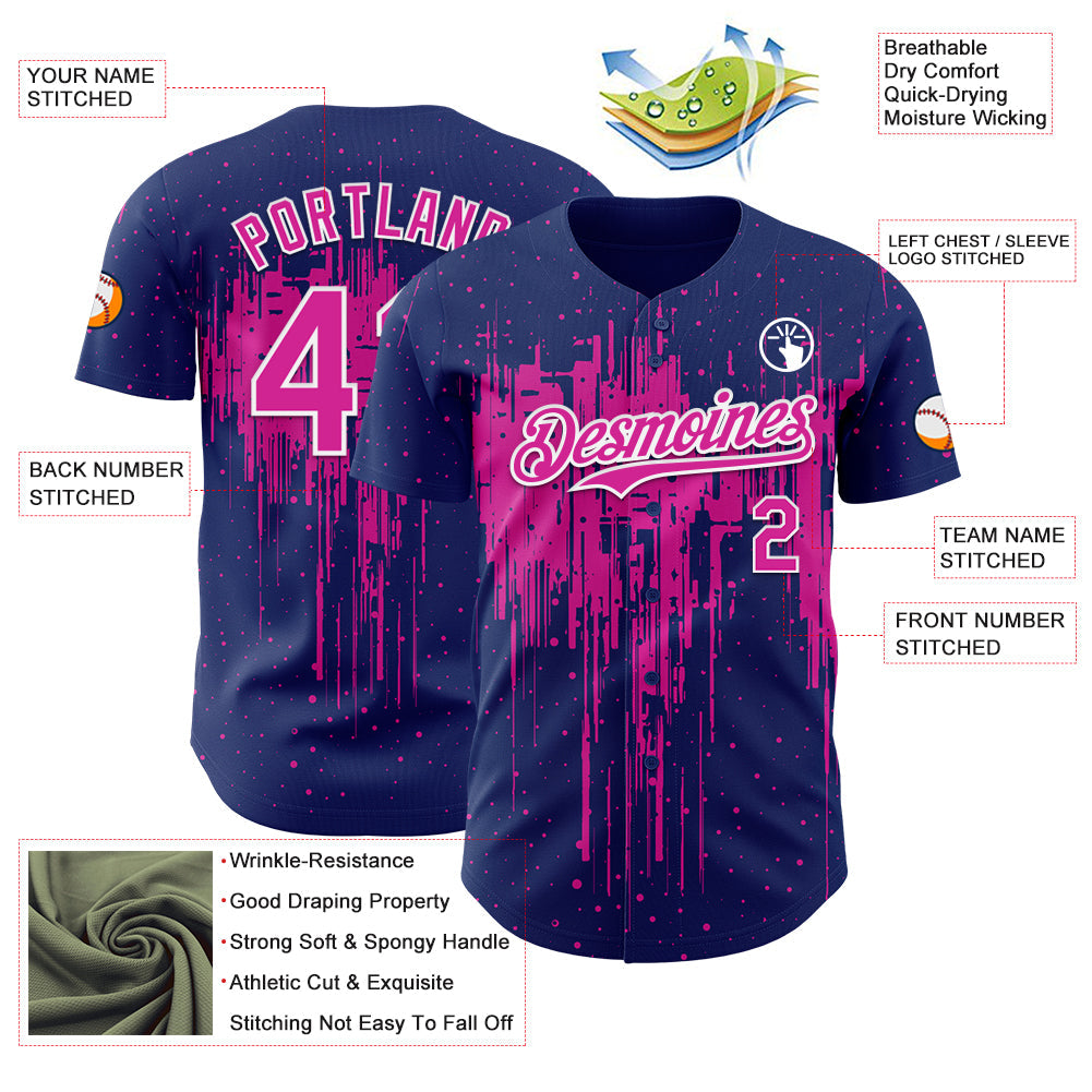 Custom Royal Deep Pink-White Dripping Splatter Paint Authentic Baseball Jersey view 3