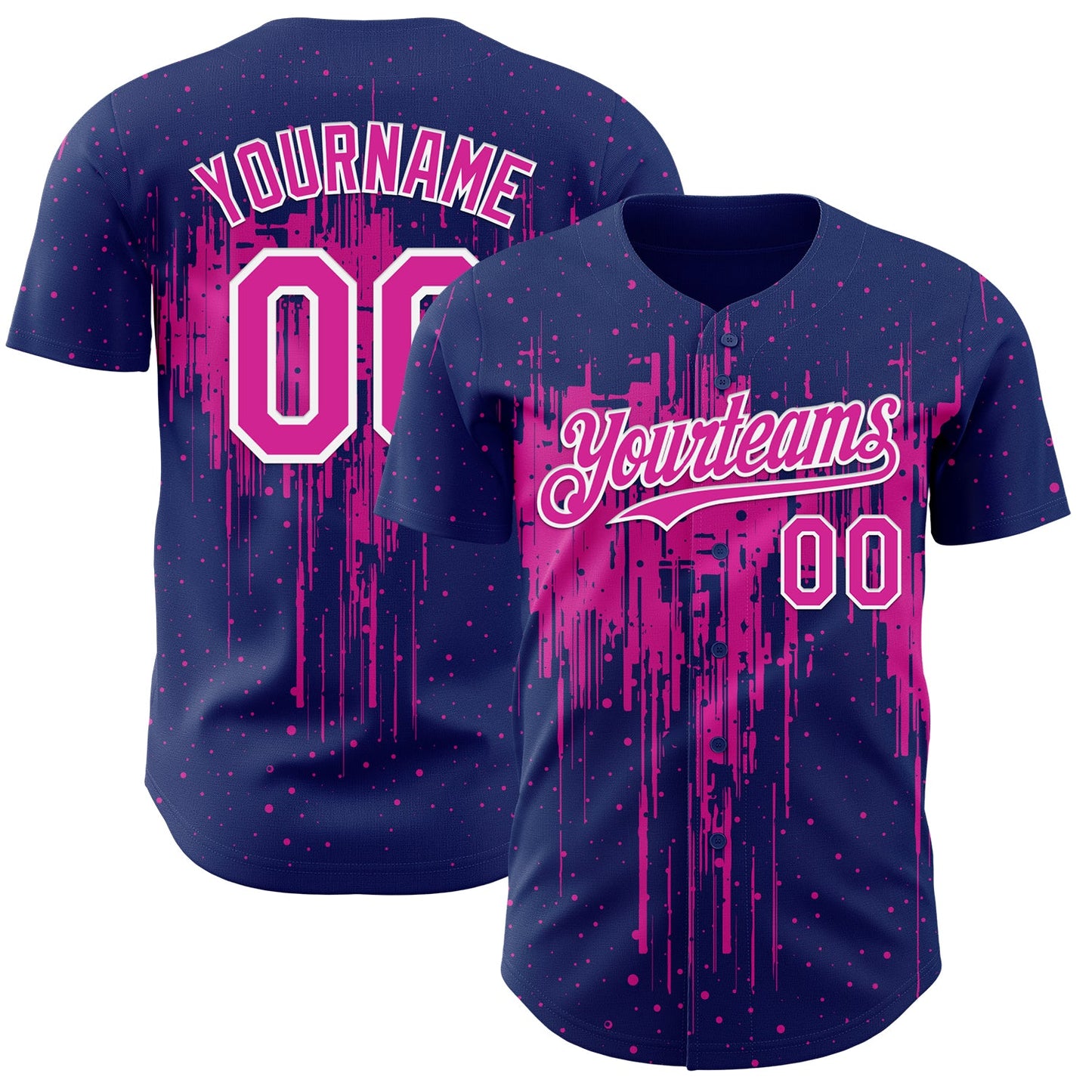 Custom Royal Deep Pink-White Dripping Splatter Paint Authentic Baseball Jersey - Main View