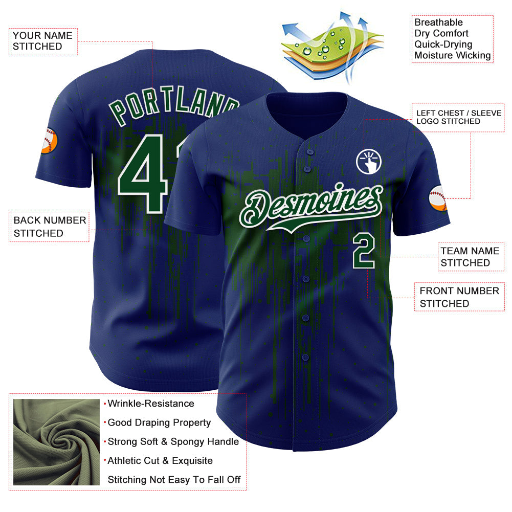 Custom Royal Green-White Dripping Splatter Paint Authentic Baseball Jersey view 3