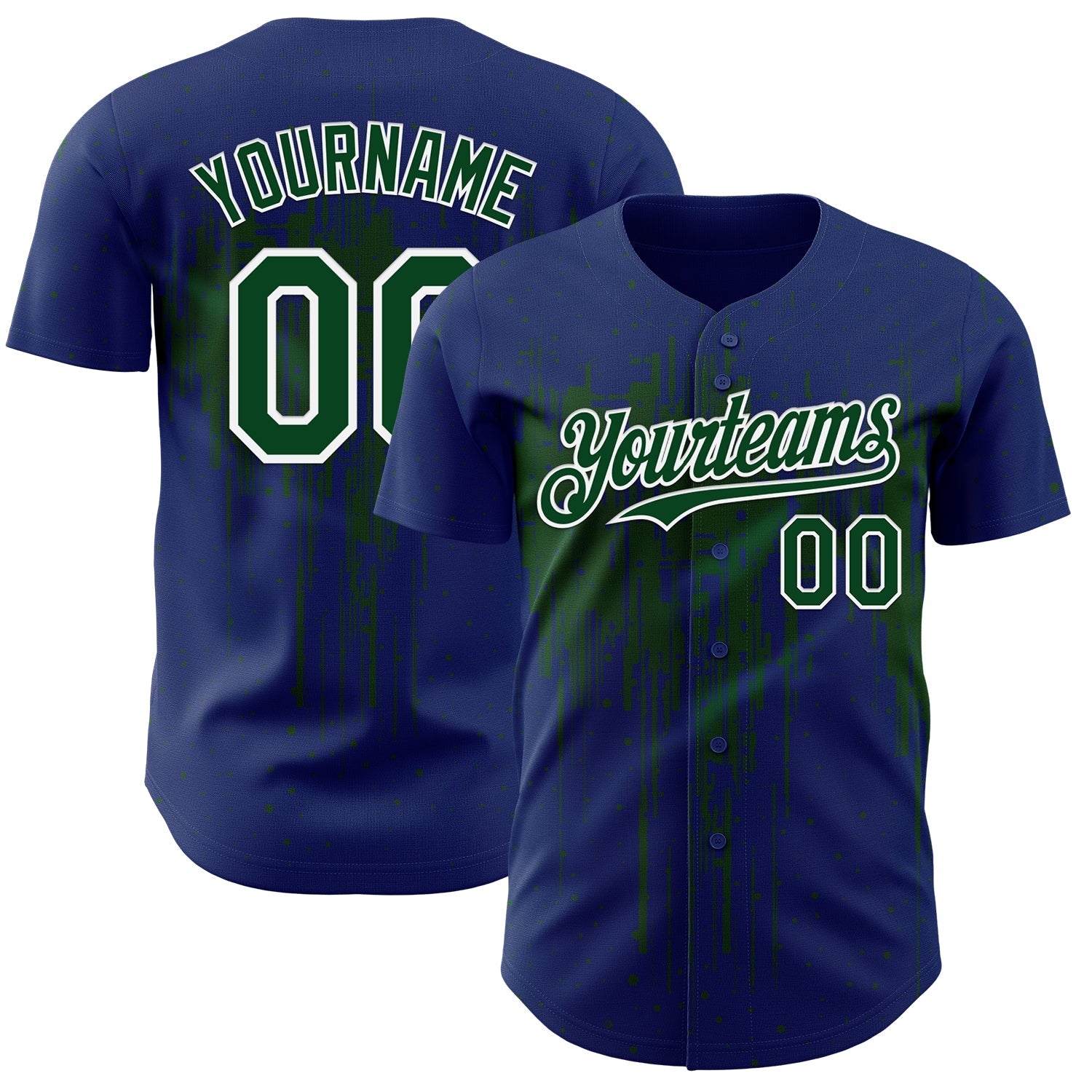 Custom Royal Green-White Dripping Splatter Paint Authentic Baseball Jersey - Main View