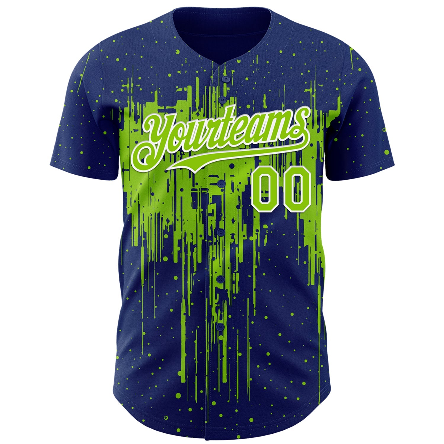 Custom Royal Neon Green-White Dripping Splatter Paint Authentic Baseball Jersey view 2