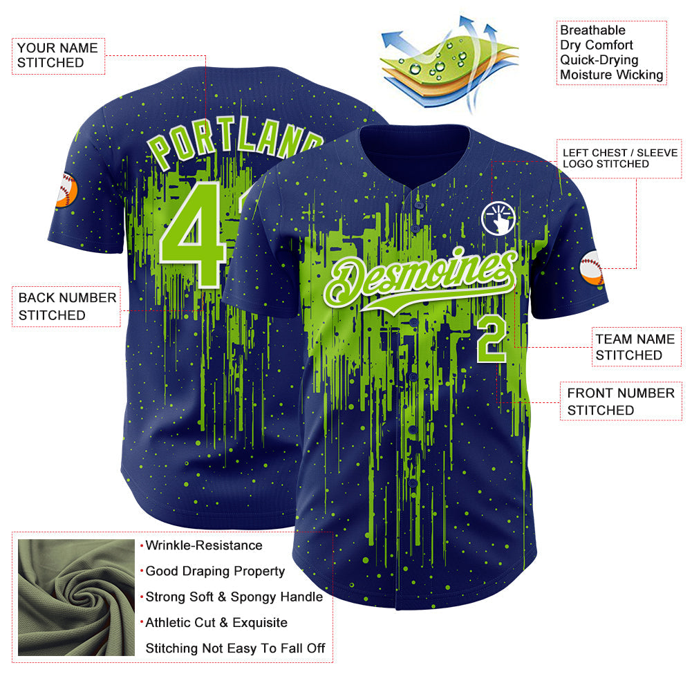 Custom Royal Neon Green-White Dripping Splatter Paint Authentic Baseball Jersey view 3