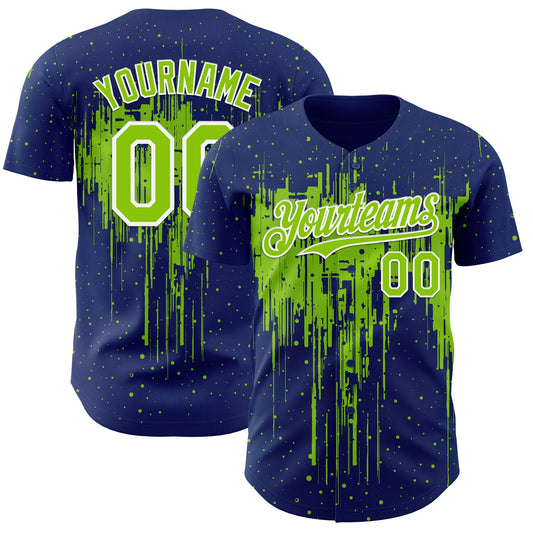 Custom Royal Neon Green-White Dripping Splatter Paint Authentic Baseball Jersey - Main View