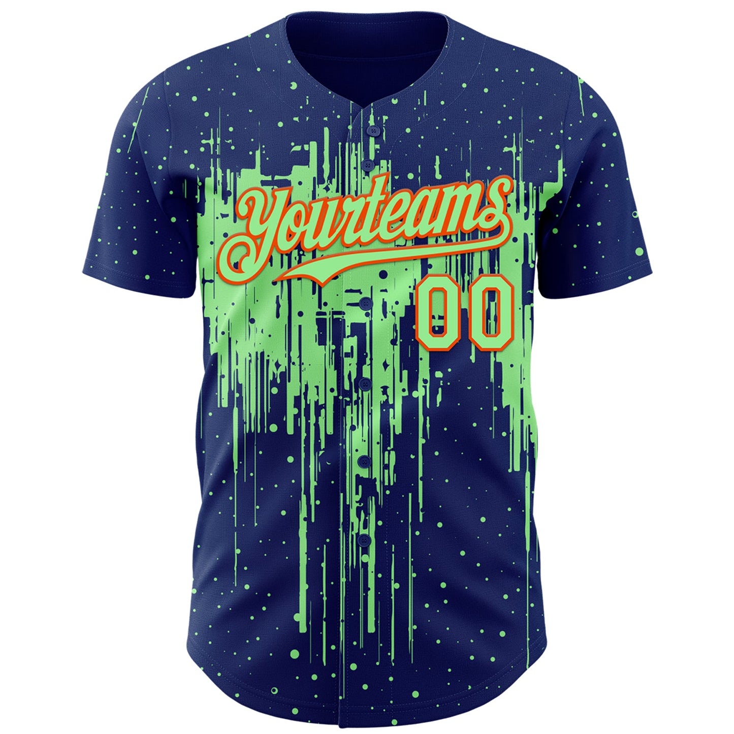 Custom Royal Pea Green-Orange Dripping Splatter Paint Authentic Baseball Jersey view 2