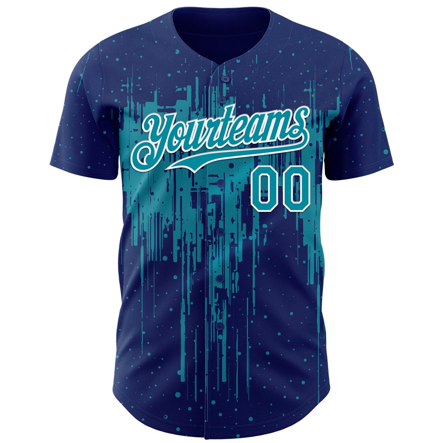 Custom Royal Teal-White Dripping Splatter Paint Authentic Baseball Jersey view 2
