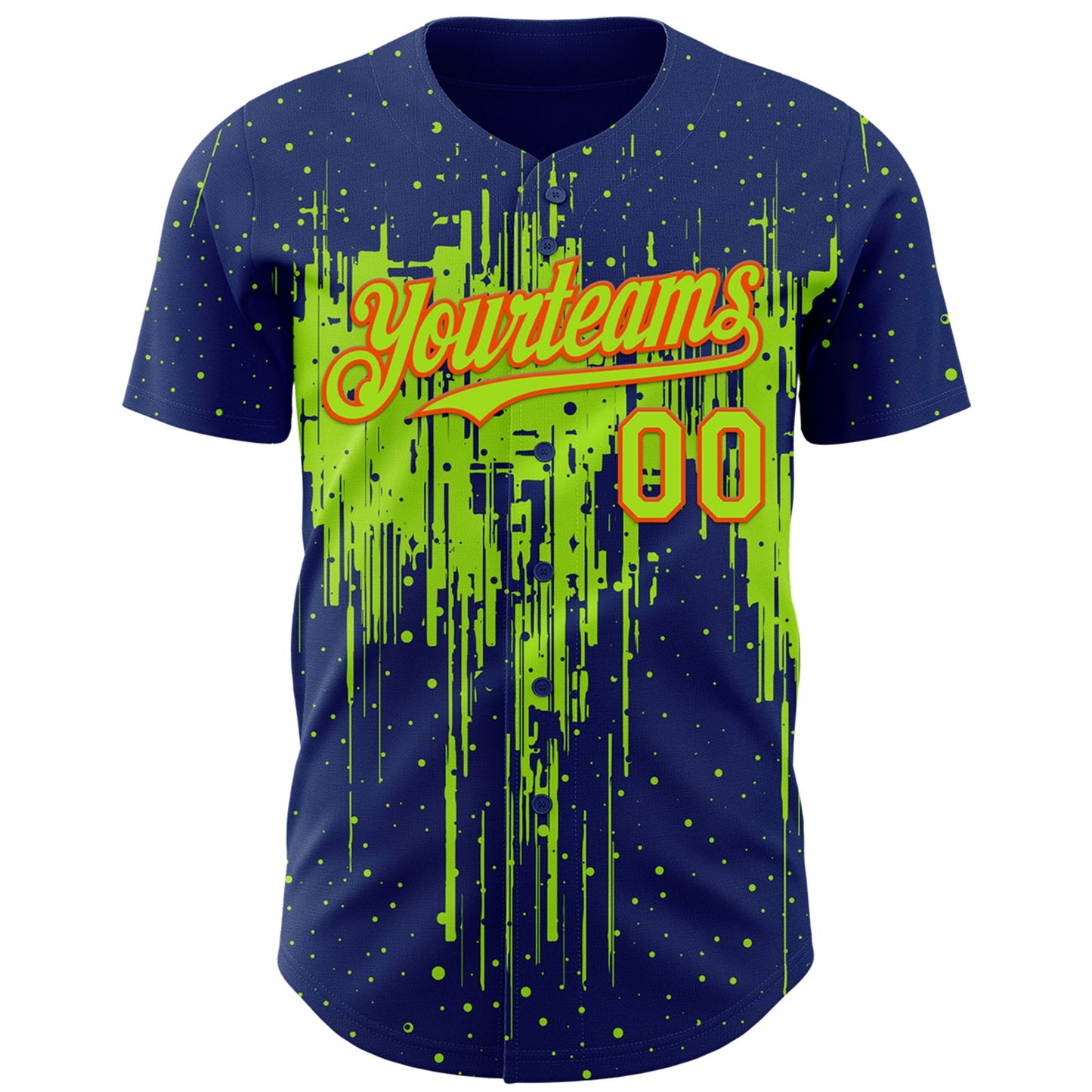 Custom Royal Neon Green-Orange Dripping Splatter Paint Authentic Baseball Jersey view 2