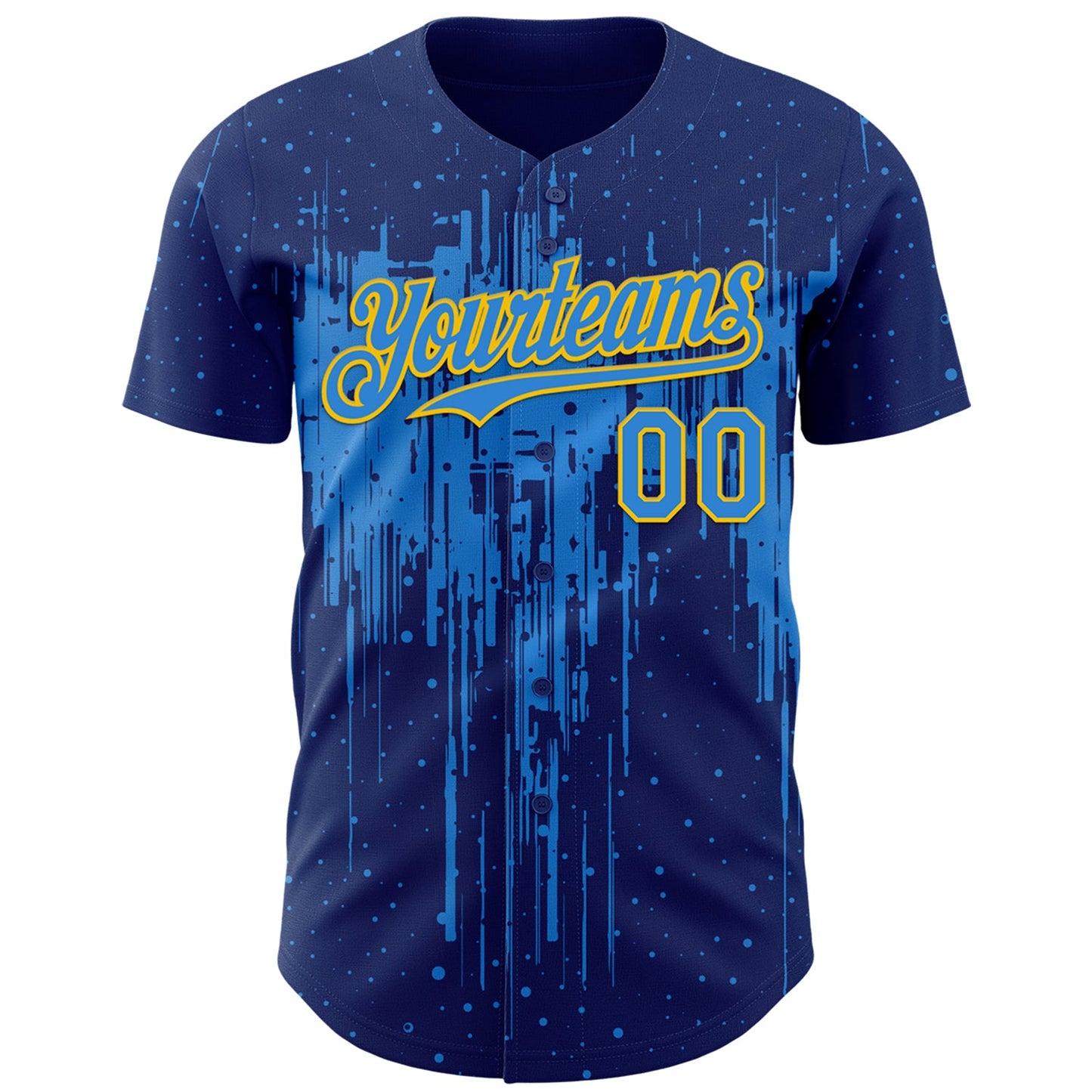 Custom Royal Powder Blue-Yellow Dripping Splatter Paint Authentic Baseball Jersey view 2