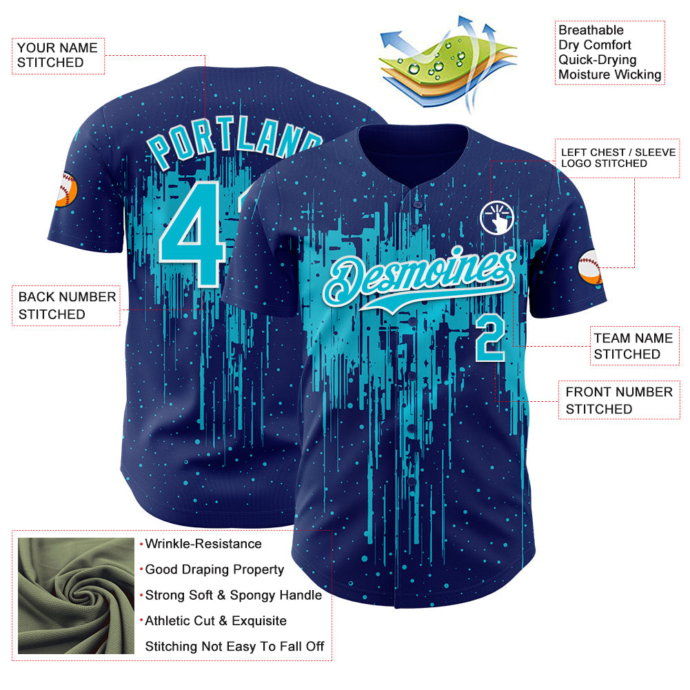 Custom Royal Lakes Blue-White Dripping Splatter Paint Authentic Baseball Jersey view 3