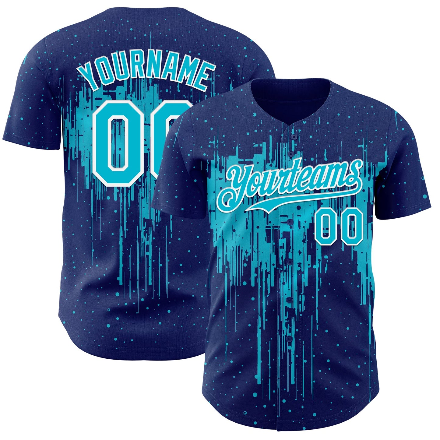Custom Royal Lakes Blue-White Dripping Splatter Paint Authentic Baseball Jersey - Main View
