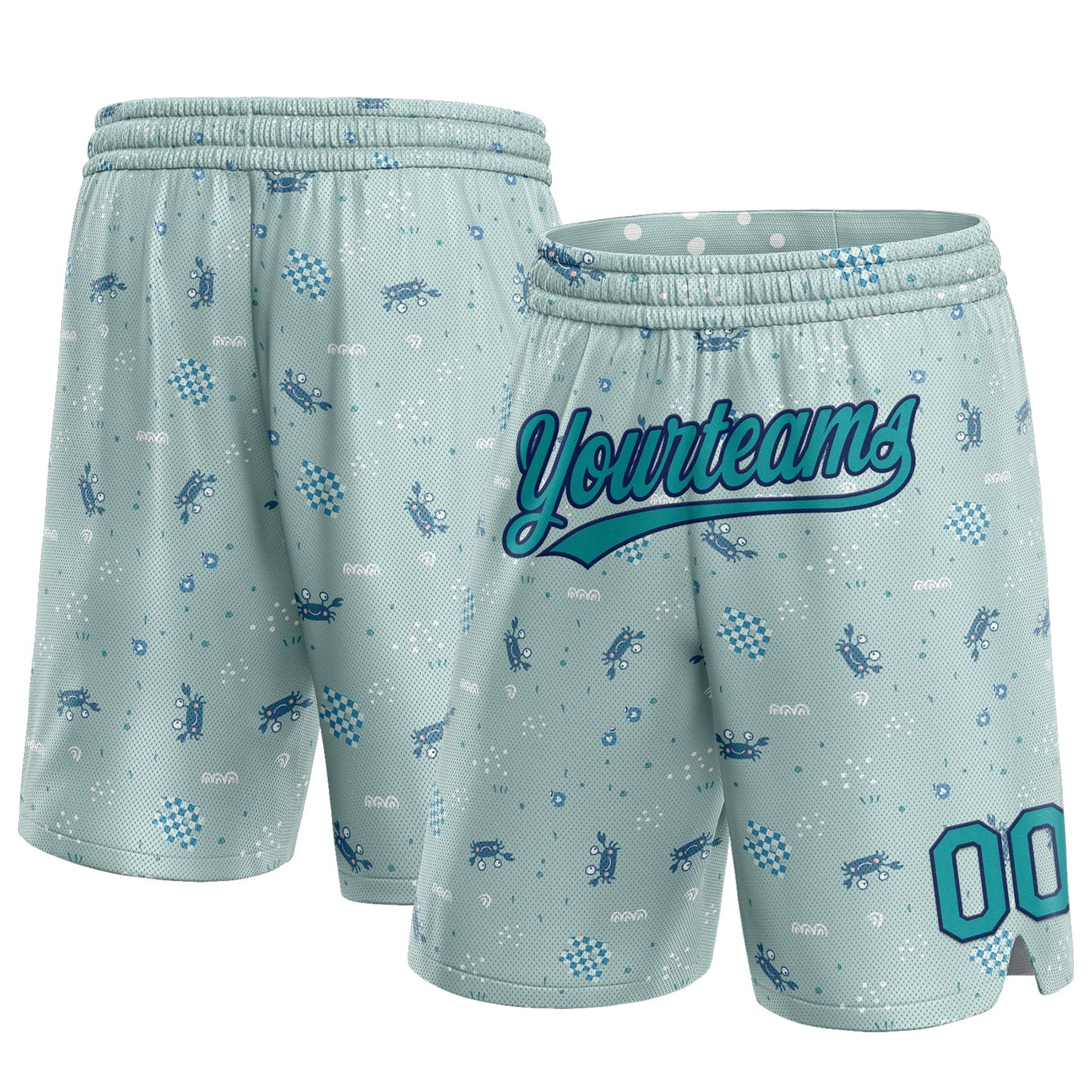 Custom Aqua Teal-Navy 3D Pattern Crabs Authentic Basketball Shorts - Main View