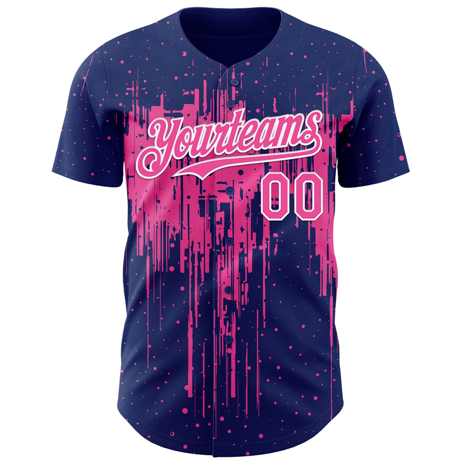 Custom Royal Pink-White Dripping Splatter Paint Authentic Baseball Jersey view 2