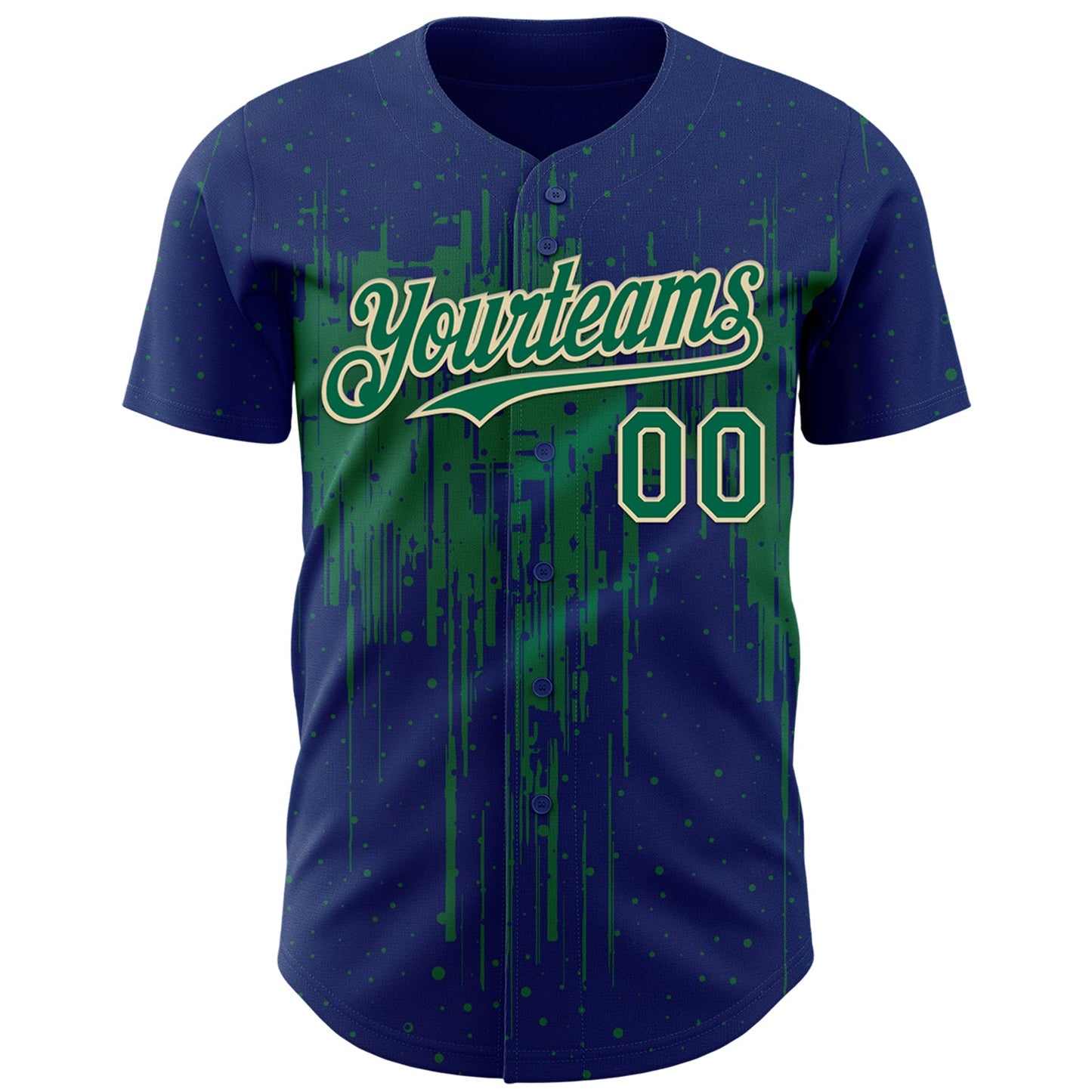 Custom Royal Kelly Green-Cream Dripping Splatter Paint Authentic Baseball Jersey view 2