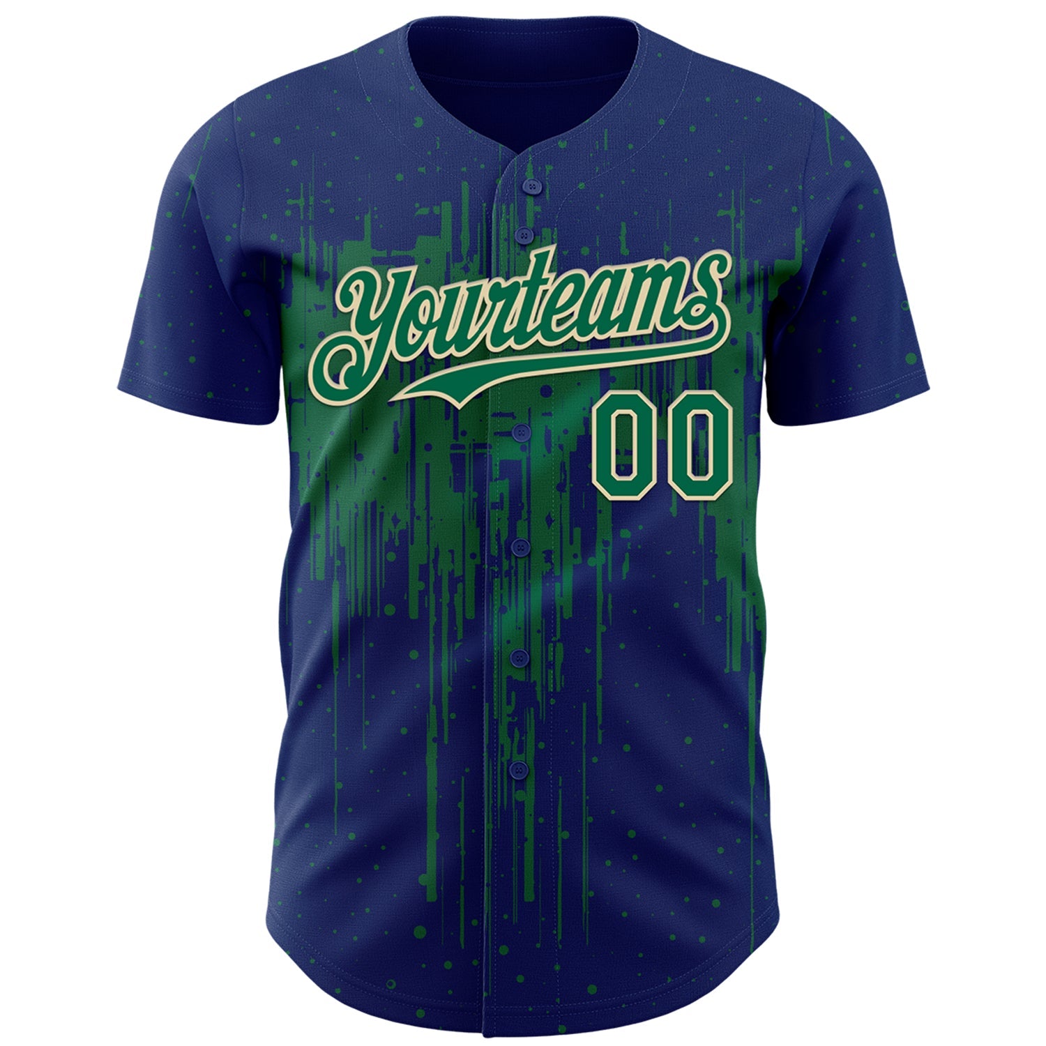 Custom Royal Kelly Green-Cream Dripping Splatter Paint Authentic Baseball Jersey view 2