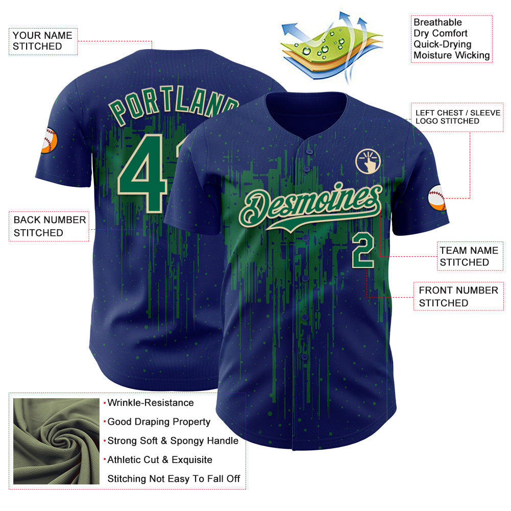 Custom Royal Kelly Green-Cream Dripping Splatter Paint Authentic Baseball Jersey view 3