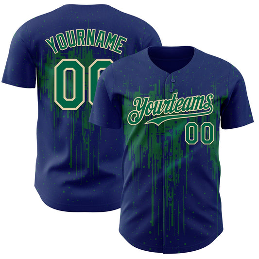 Custom Royal Kelly Green-Cream Dripping Splatter Paint Authentic Baseball Jersey - Main View