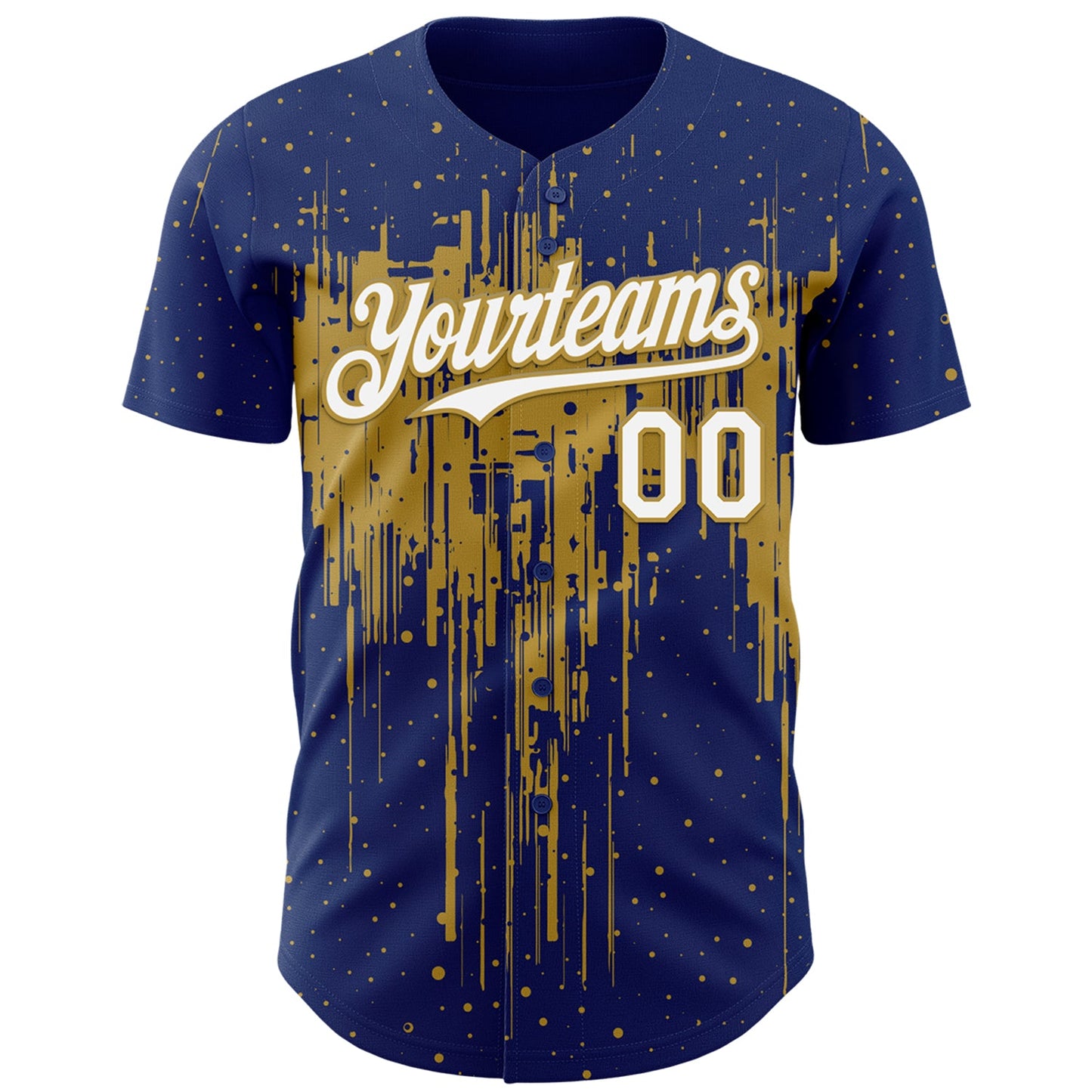 Custom Royal White-Old Gold Dripping Splatter Paint Authentic Baseball Jersey view 2