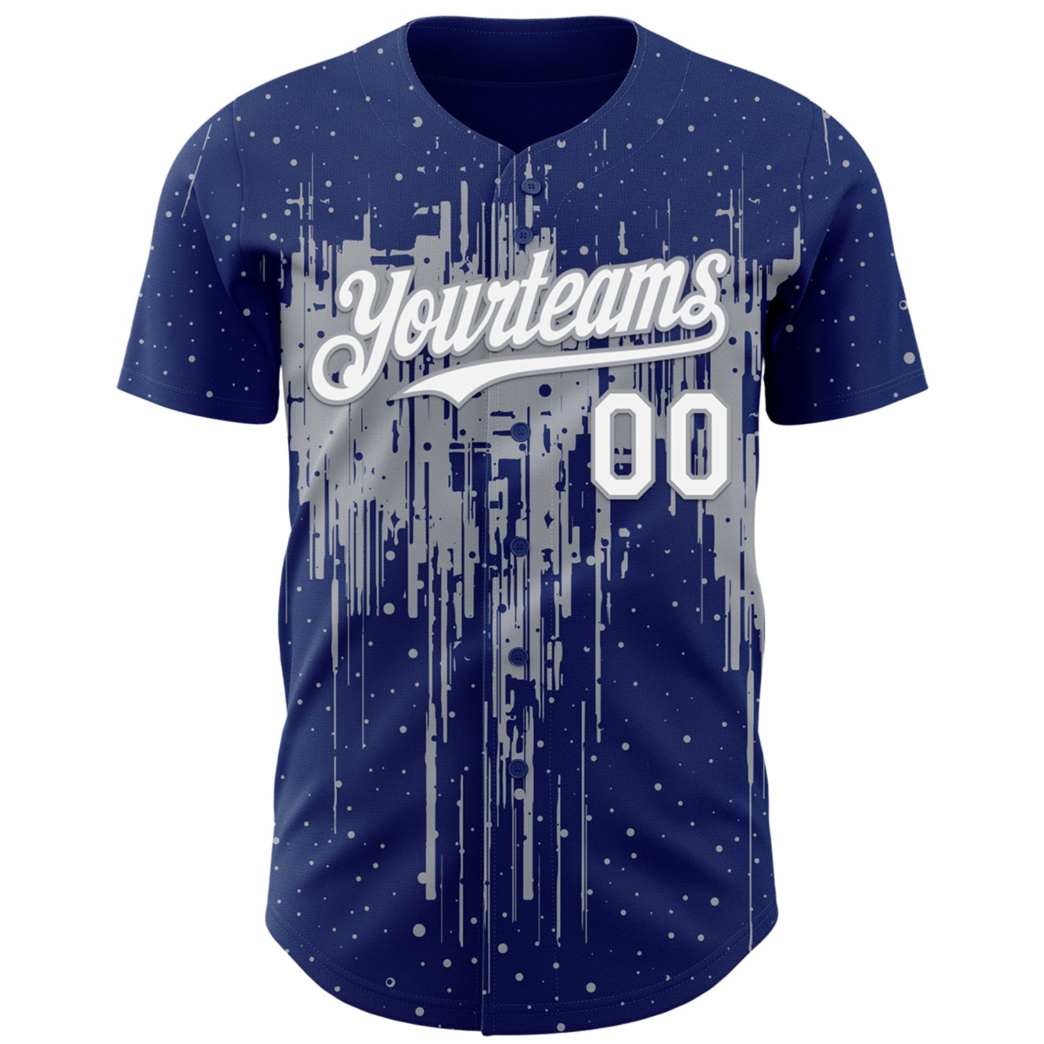 Custom Royal White-Gray Dripping Splatter Paint Authentic Baseball Jersey view 2