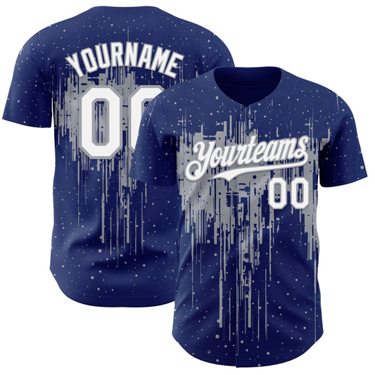 Custom Royal White-Gray Dripping Splatter Paint Authentic Baseball Jersey - Main View