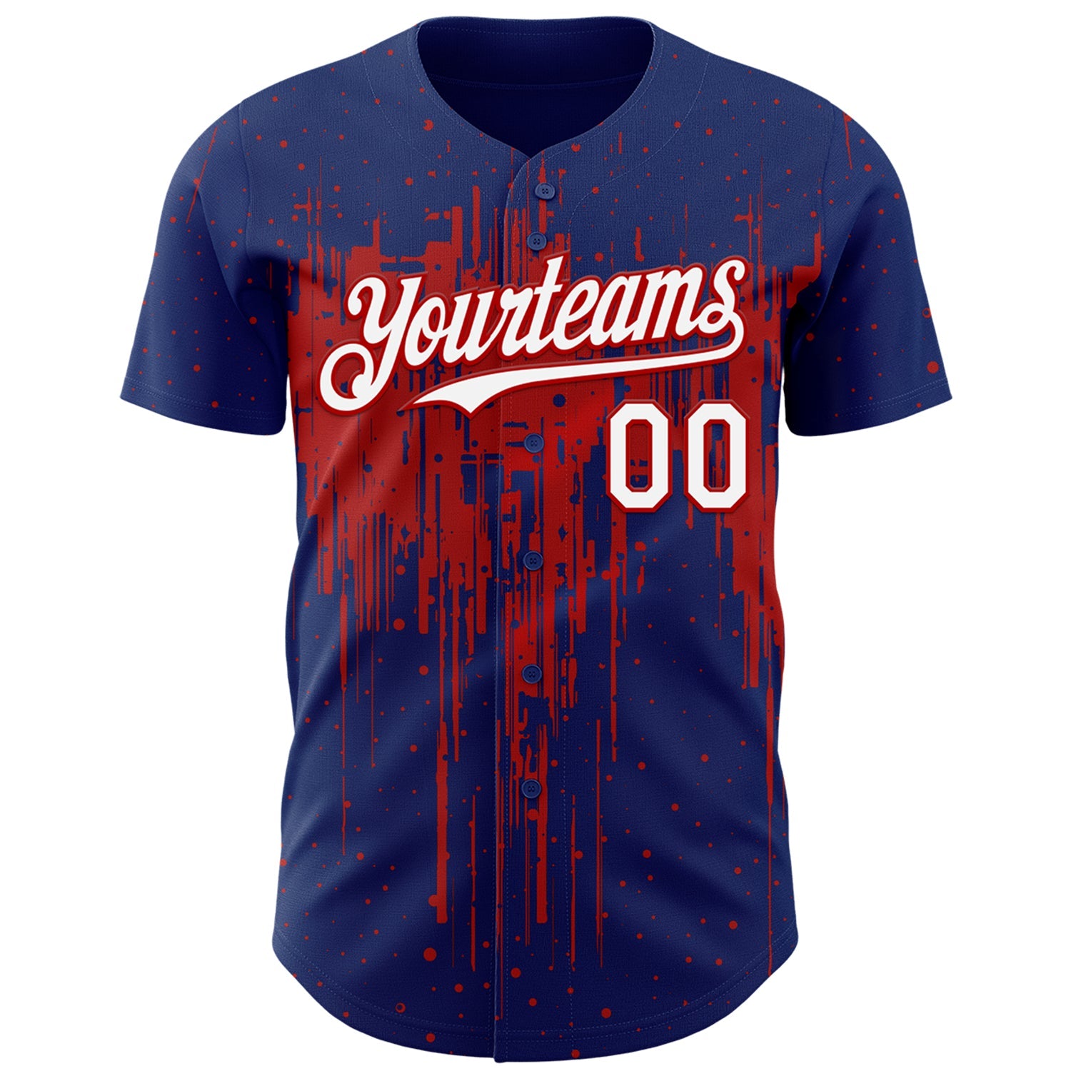 Custom Royal White-Red Dripping Splatter Paint Authentic Baseball Jersey view 2