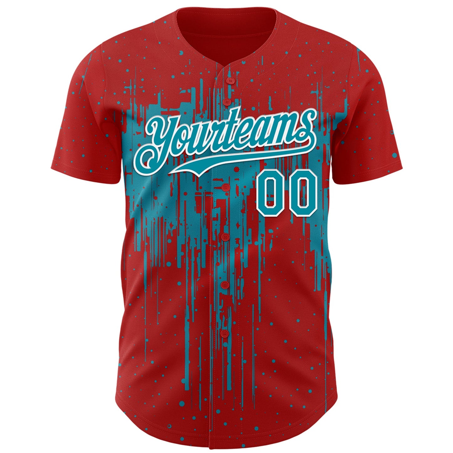 Custom Red Teal-White Dripping Splatter Paint Authentic Baseball Jersey view 2