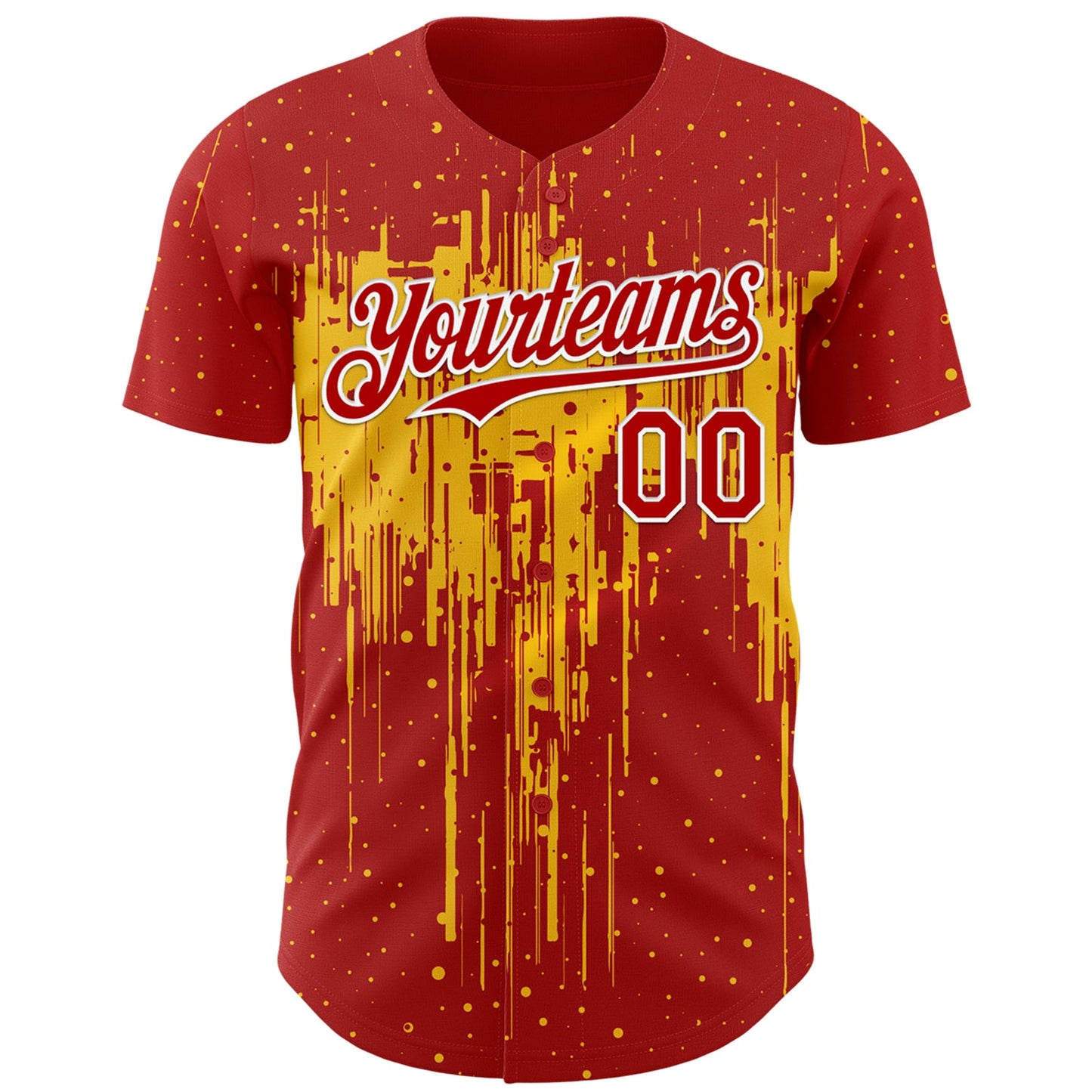 Custom Red White-Yellow Dripping Splatter Paint Authentic Baseball Jersey view 2