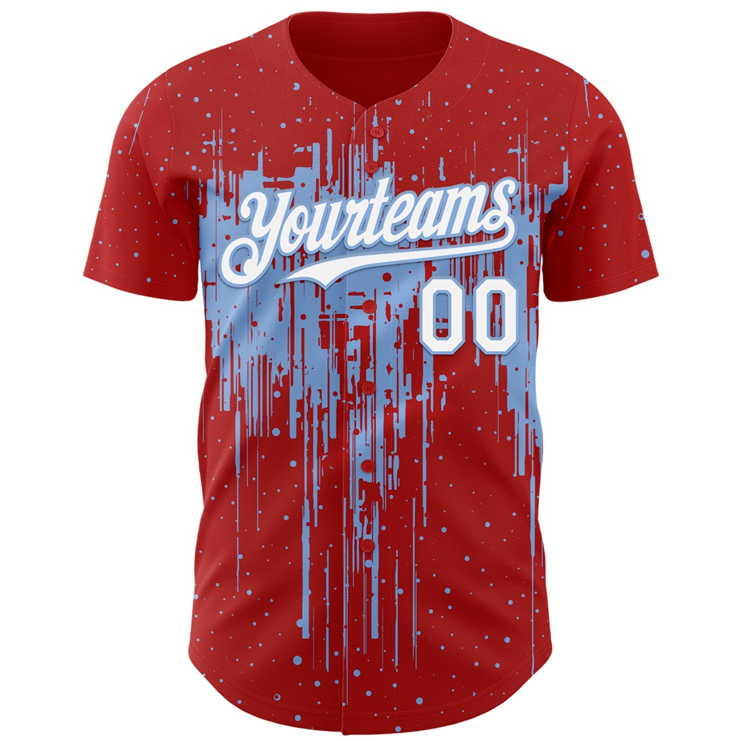 Custom Red White-Light Blue Dripping Splatter Paint Authentic Baseball Jersey view 2
