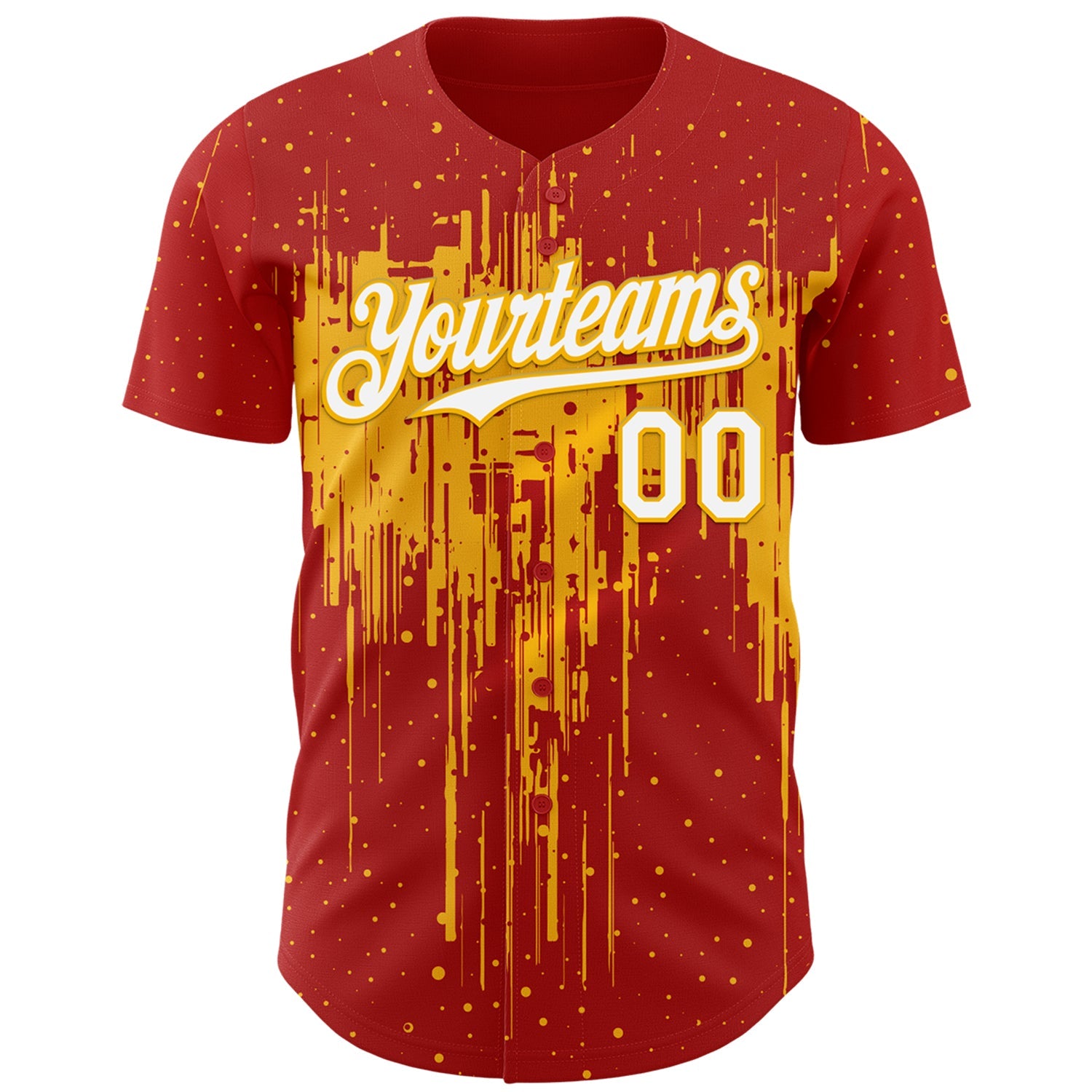 Custom Red White-Gold Dripping Splatter Paint Authentic Baseball Jersey view 2