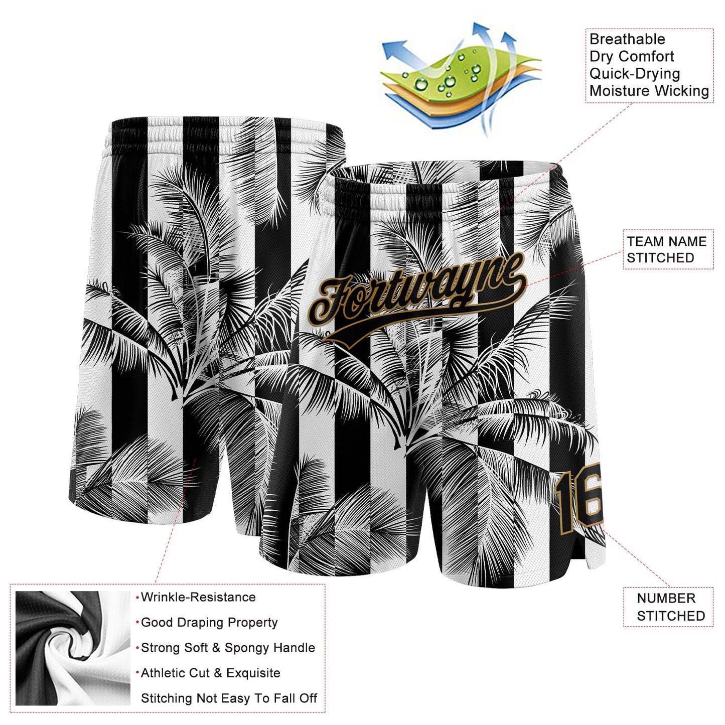 Custom White Black-Old Gold 3D Pattern Hawaii Palm Trees Authentic Basketball Shorts view 2