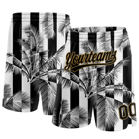 Custom White Black-Old Gold 3D Pattern Hawaii Palm Trees Authentic Basketball Shorts - Main View