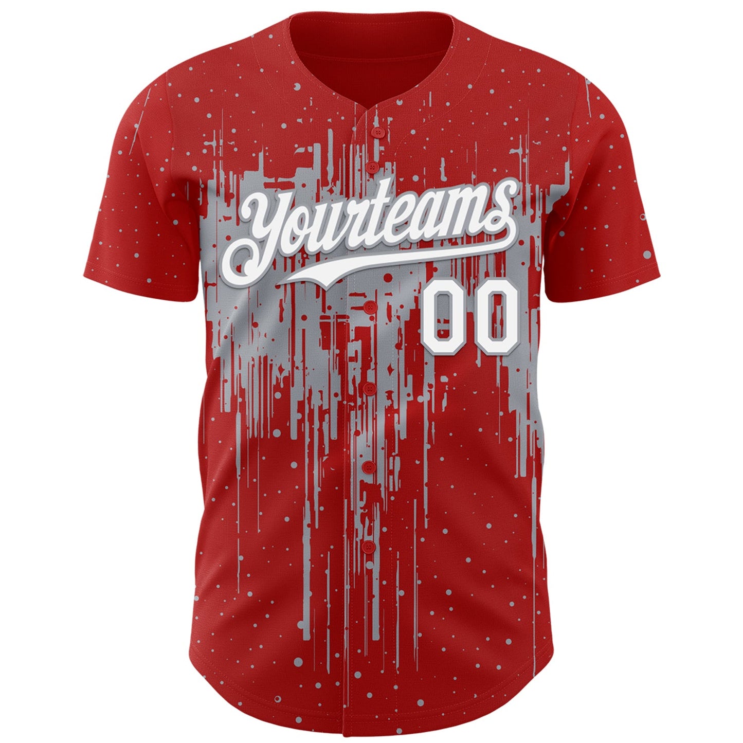 Custom Red White-Gray Dripping Splatter Paint Authentic Baseball Jersey view 2
