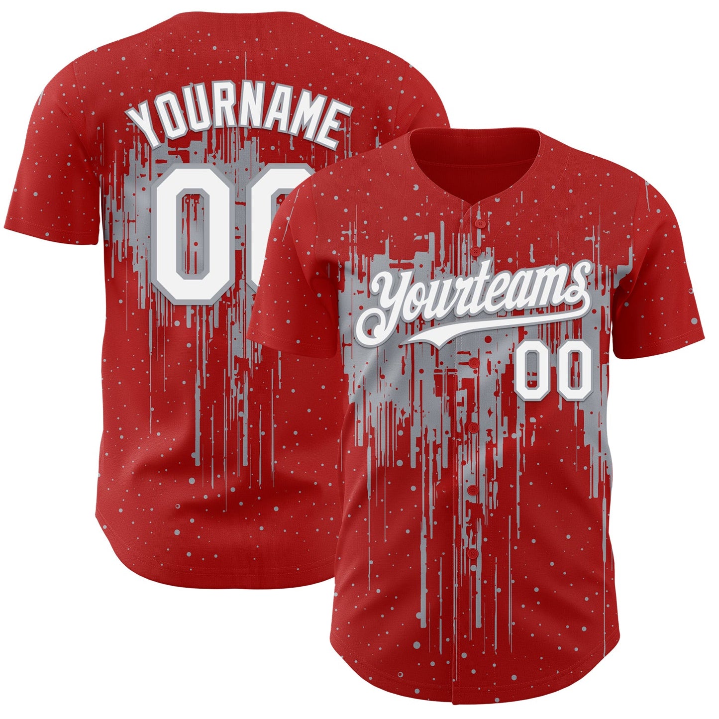 Custom Red White-Gray Dripping Splatter Paint Authentic Baseball Jersey - Main View