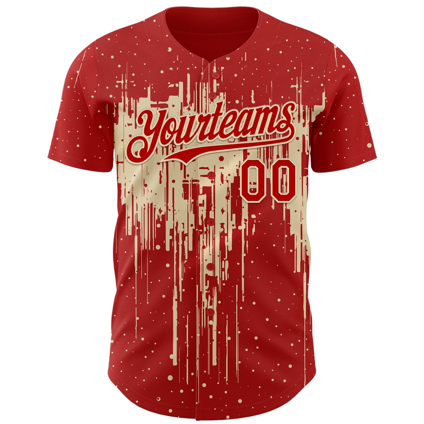 Custom Red Cream Dripping Splatter Paint Authentic Baseball Jersey view 2
