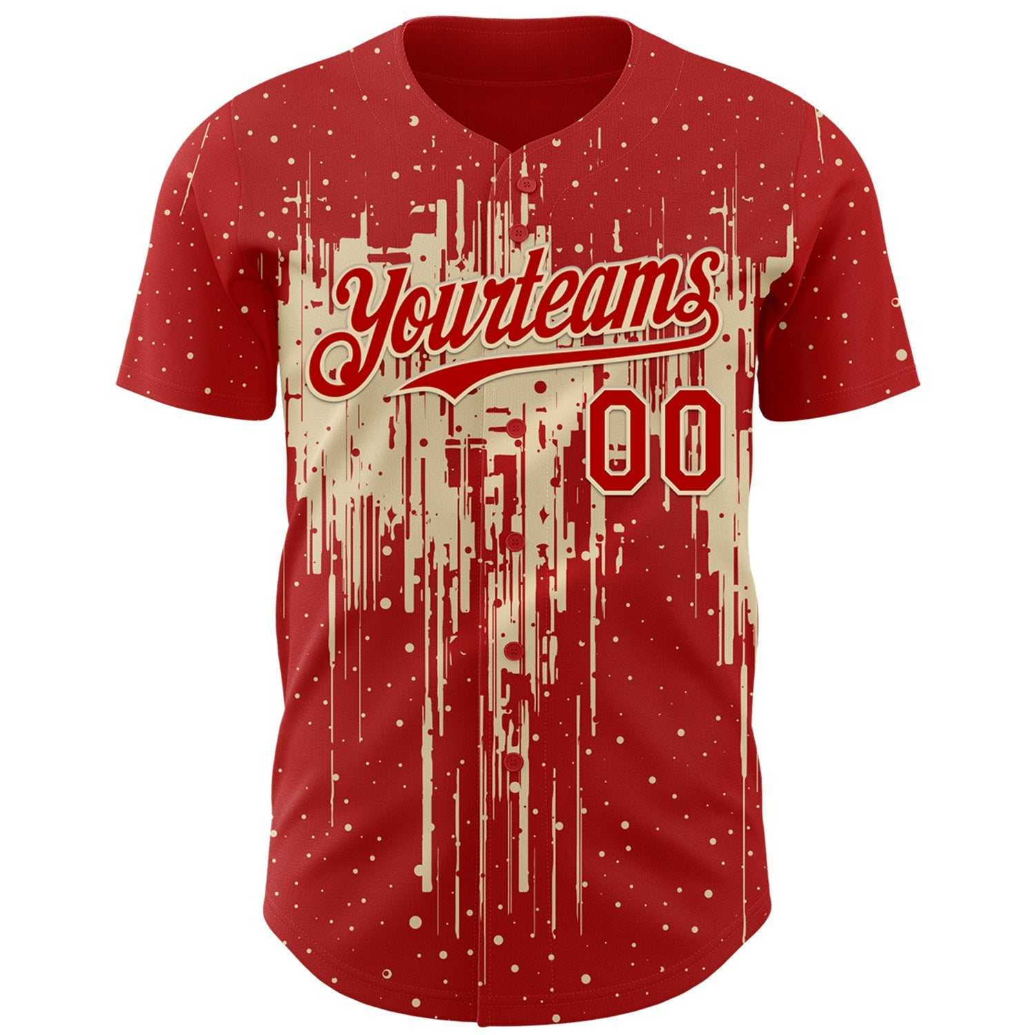 Custom Red Cream Dripping Splatter Paint Authentic Baseball Jersey view 2