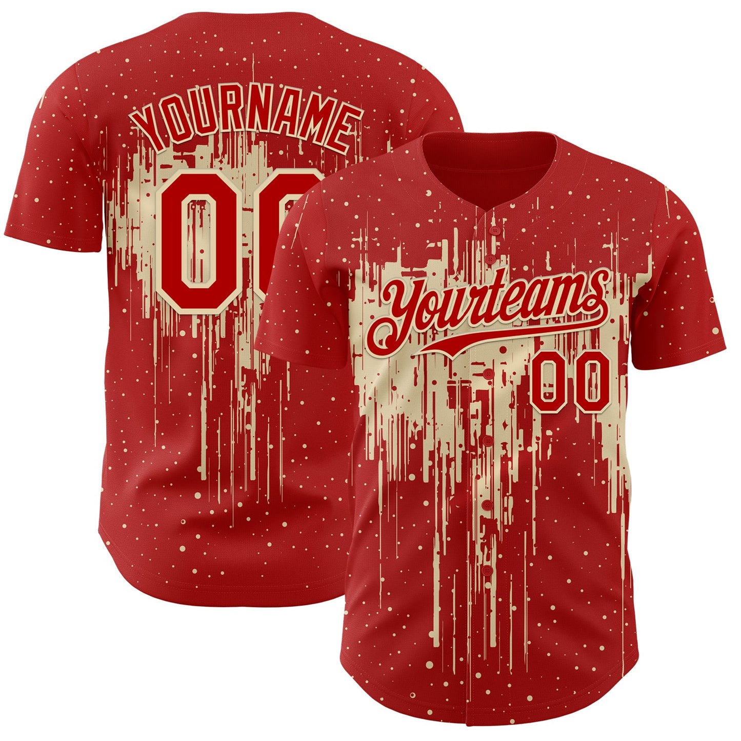 Custom Red Cream Dripping Splatter Paint Authentic Baseball Jersey - Main View