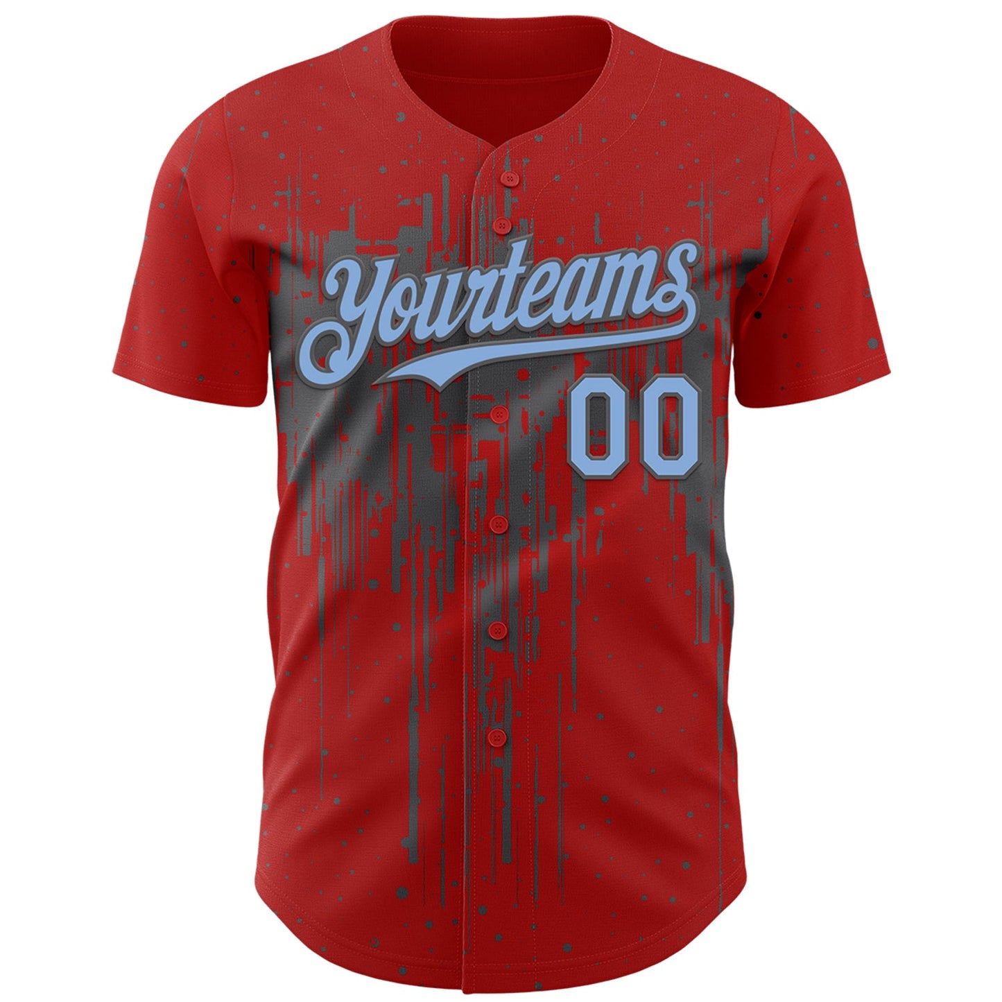Custom Red Light Blue-Steel Gray Dripping Splatter Paint Authentic Baseball Jersey view 2