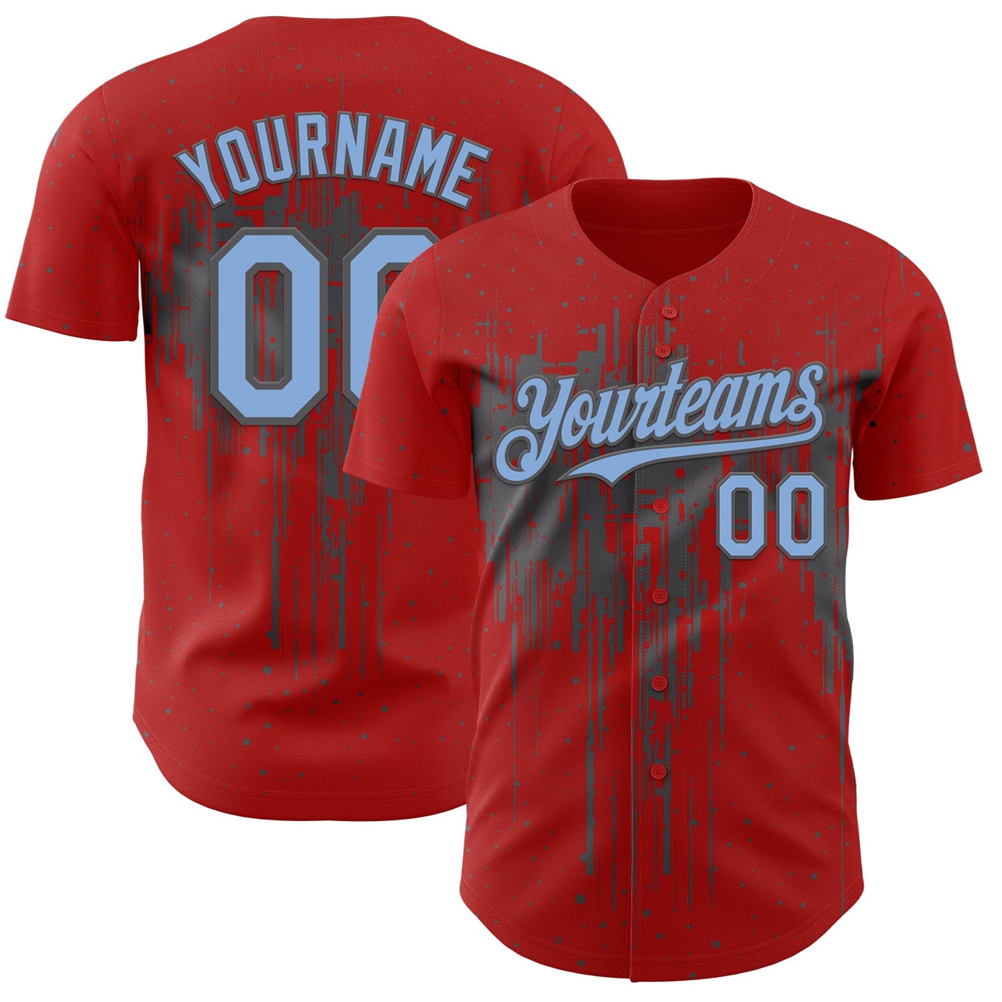Custom Red Light Blue-Steel Gray Dripping Splatter Paint Authentic Baseball Jersey - Main View