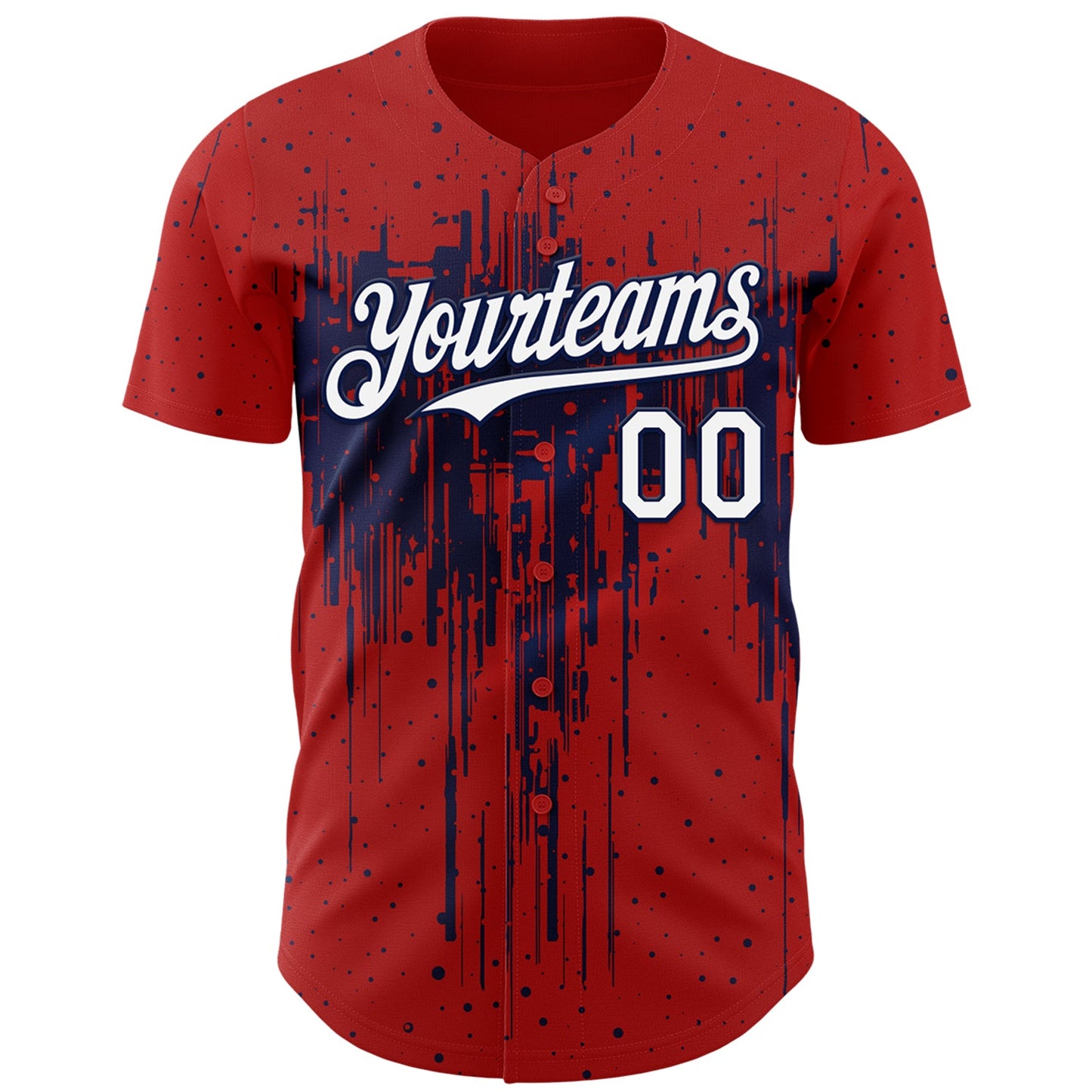 Custom Red White-Navy Dripping Splatter Paint Authentic Baseball Jersey view 2