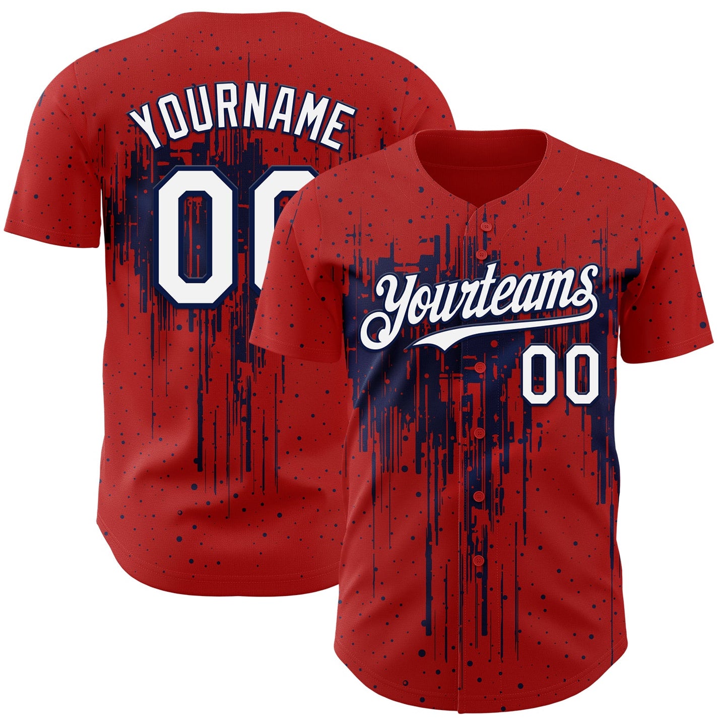 Custom Red White-Navy Dripping Splatter Paint Authentic Baseball Jersey - Main View