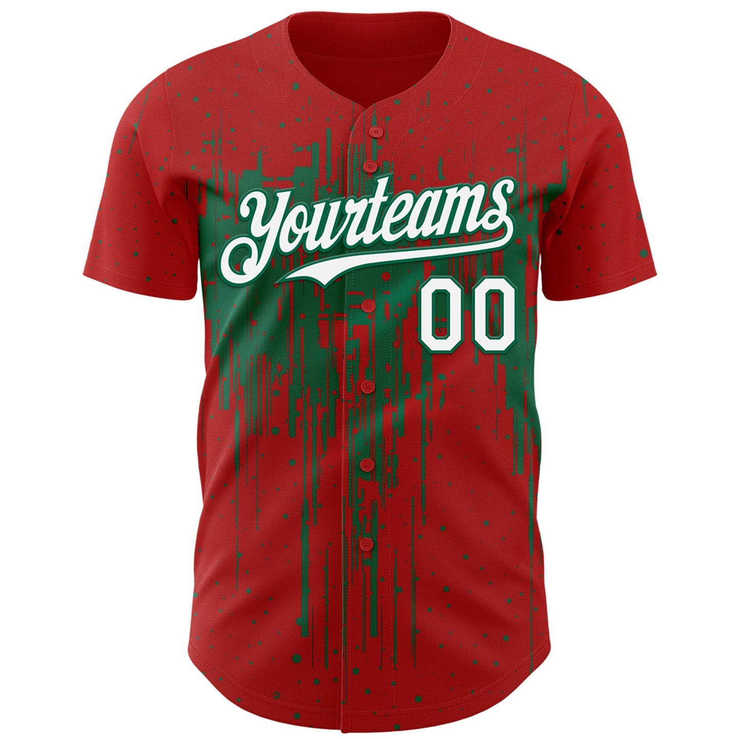 Custom Red White-Kelly Green Dripping Splatter Paint Authentic Baseball Jersey view 2