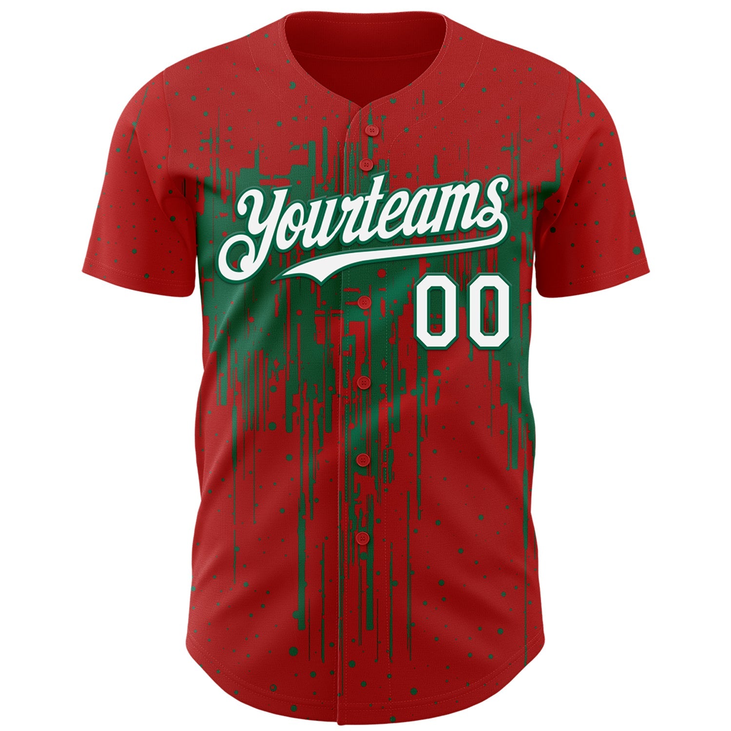 Custom Red White-Kelly Green Dripping Splatter Paint Authentic Baseball Jersey view 2